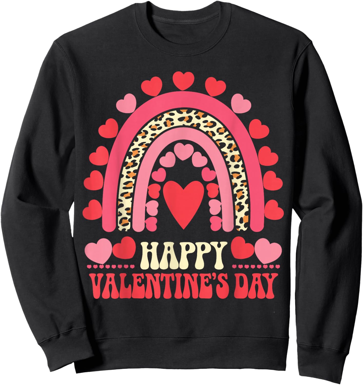 Happy Valentine's Day Leopard Rainbow Heart Valentine Kids Sweatshirt - Sweatshirt | Black