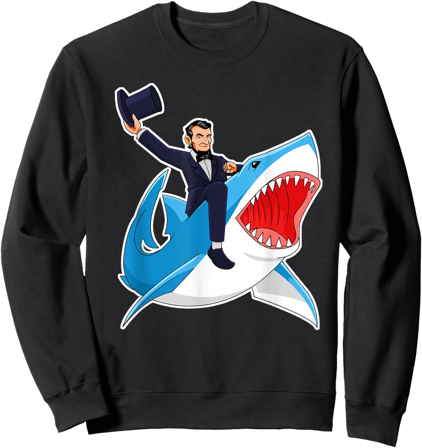 Abraham Lincoln Riding A Shark, Men Boys, 4th of July Abe Sweatshirt - Sweatshirt | Black