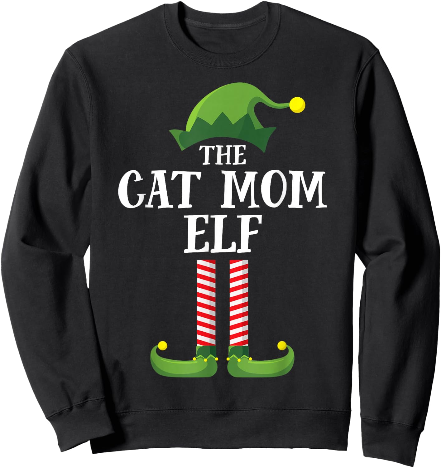 Cat Mom Elf Matching Family Group Christmas Party Pyjamas Women Kids Sweatshirt - Sweatshirt | Black