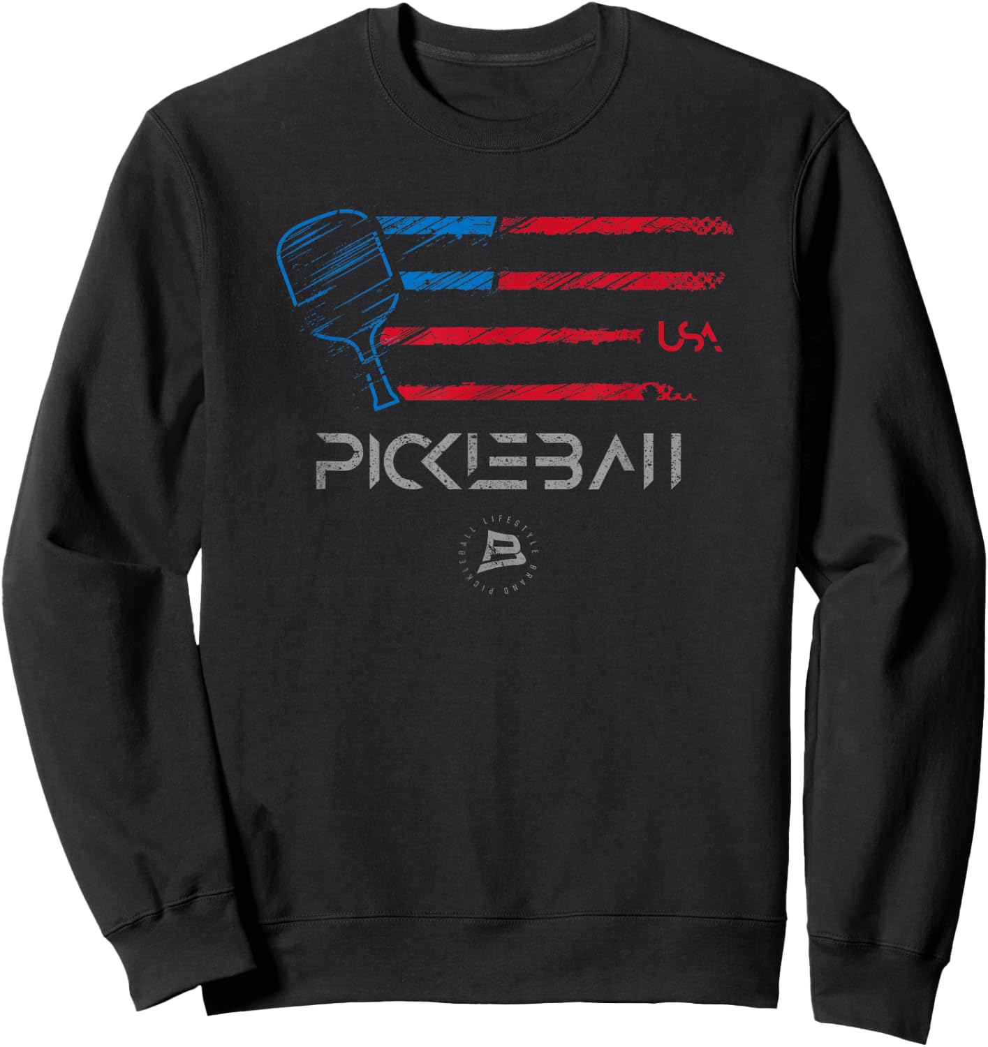 Pickleball Distressed USA Flag Design Sweatshirt - Sweatshirt | Black