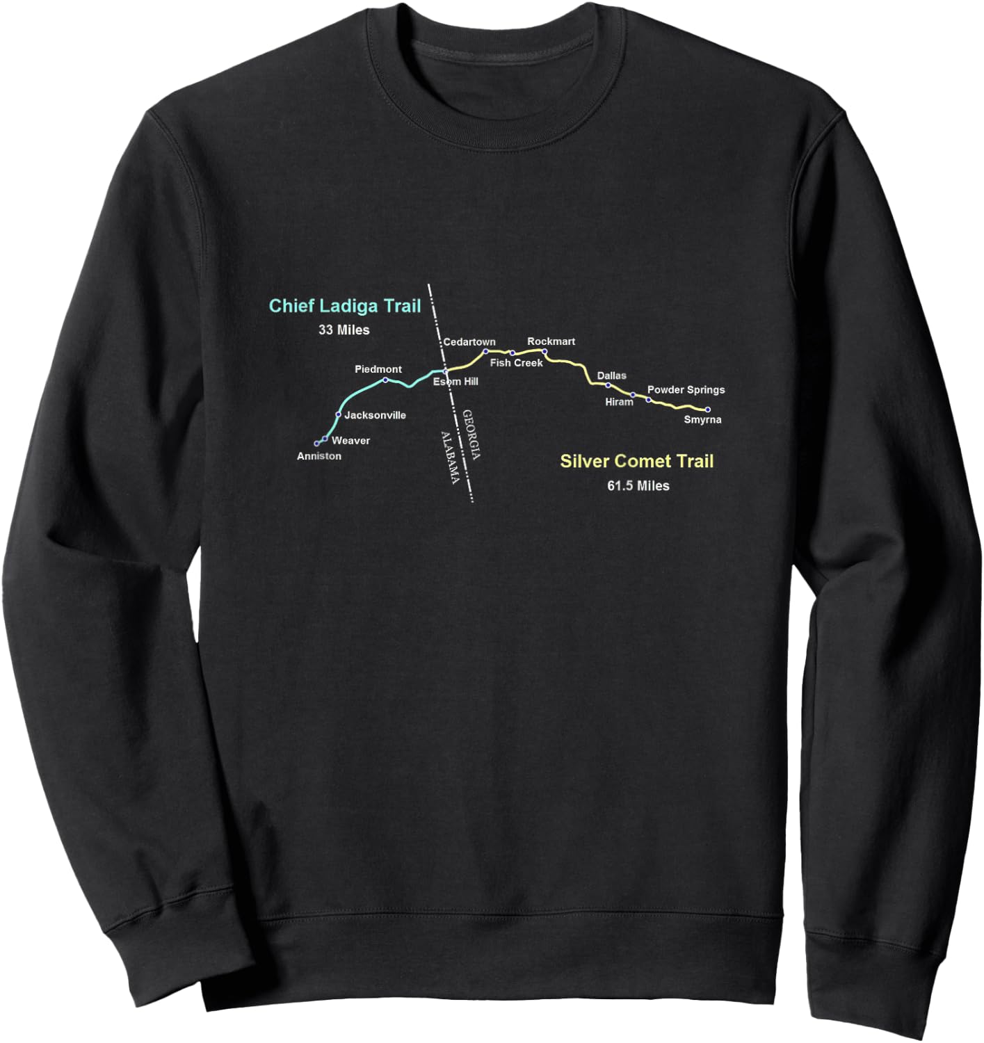 Silver Comet, Chief Ladiga Trail Route Map Sweatshirt - Sweatshirt | Black