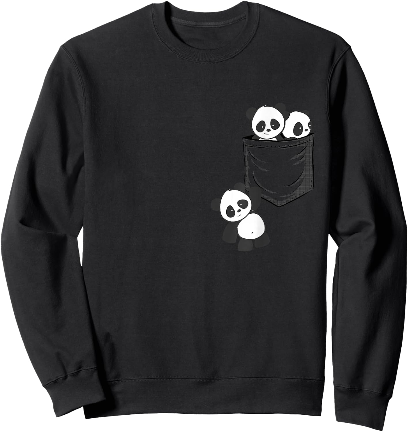 for Panda Lovers Cute Kawaii Baby Pandas in Pocket Small Sweatshirt - Sweatshirt | Black