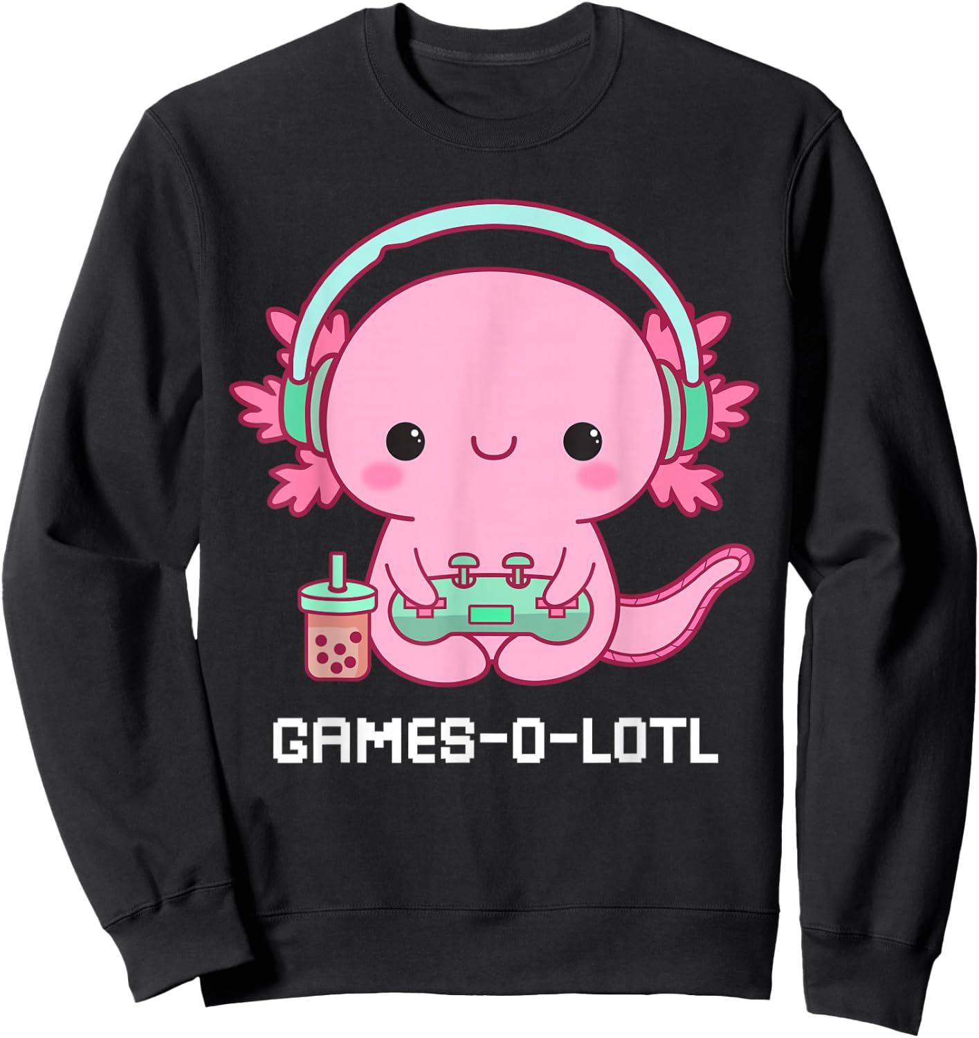 Gamesalotl Axolotl Cute Kawaii Fish Playing Video Games Girl Sweatshirt - Sweatshirt | Black