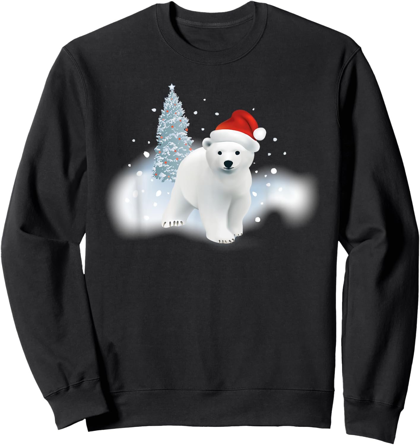 Cute Christmas Polar Bear Red Santa Hat Lighted Tree Snow Sweatshirt - Sweatshirt | Black
