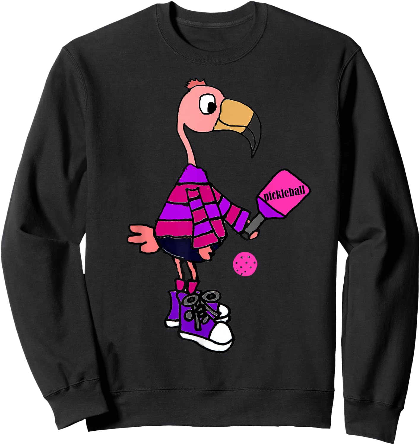 SmileteesSports Funny Flamingo Playing Pickleball Sweatshirt - Sweatshirt | Black
