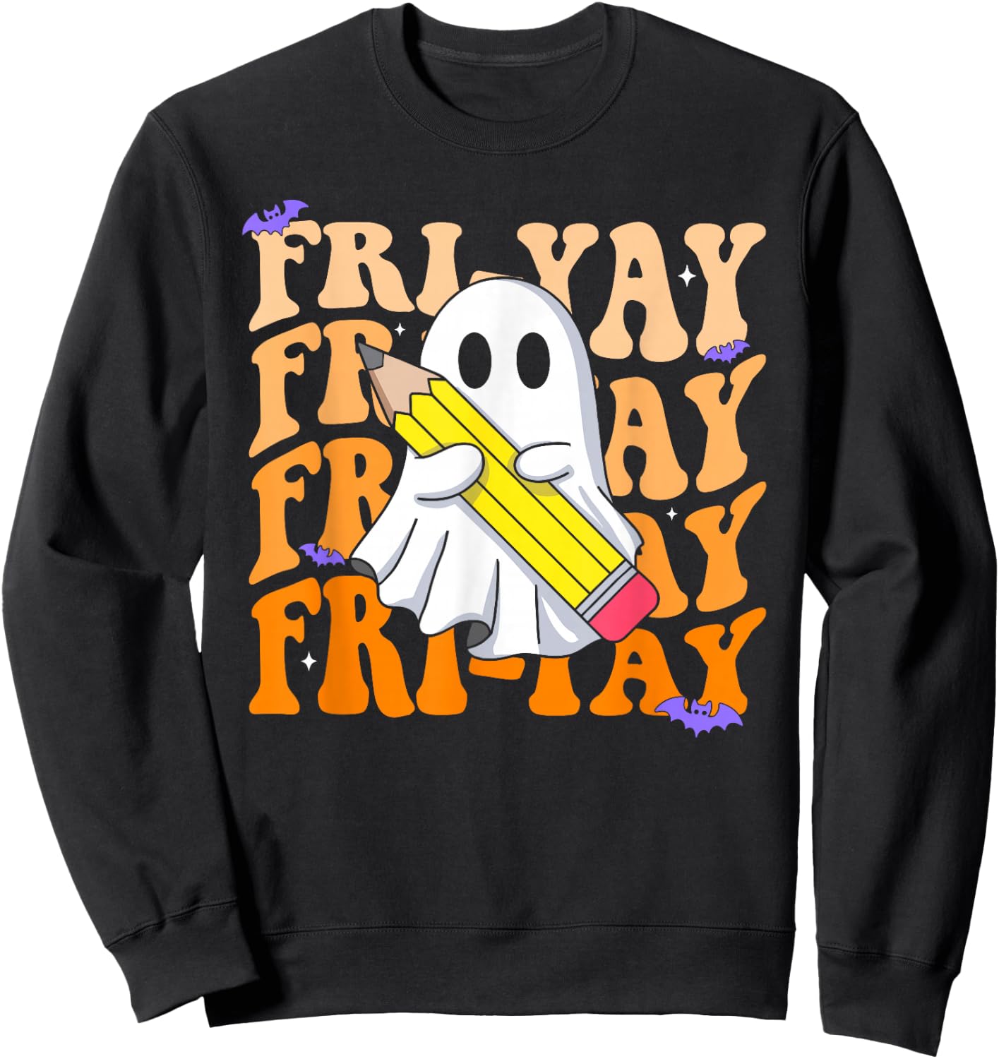 Happy Fri-Yay Friday Lovers Groovy Teacher Life Halloween Sweatshirt - Sweatshirt | Black