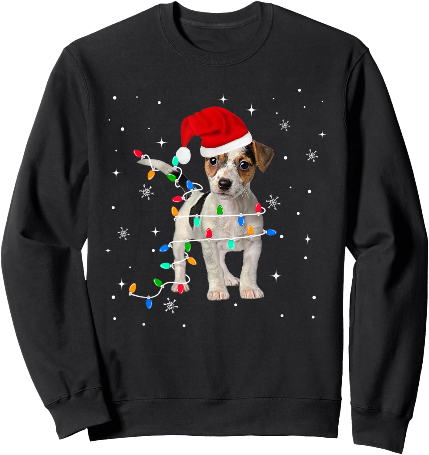 Funny Jack Russell Terrier Christmas Light Dog Puppy Xmas Sweatshirt - Sweatshirt | Black