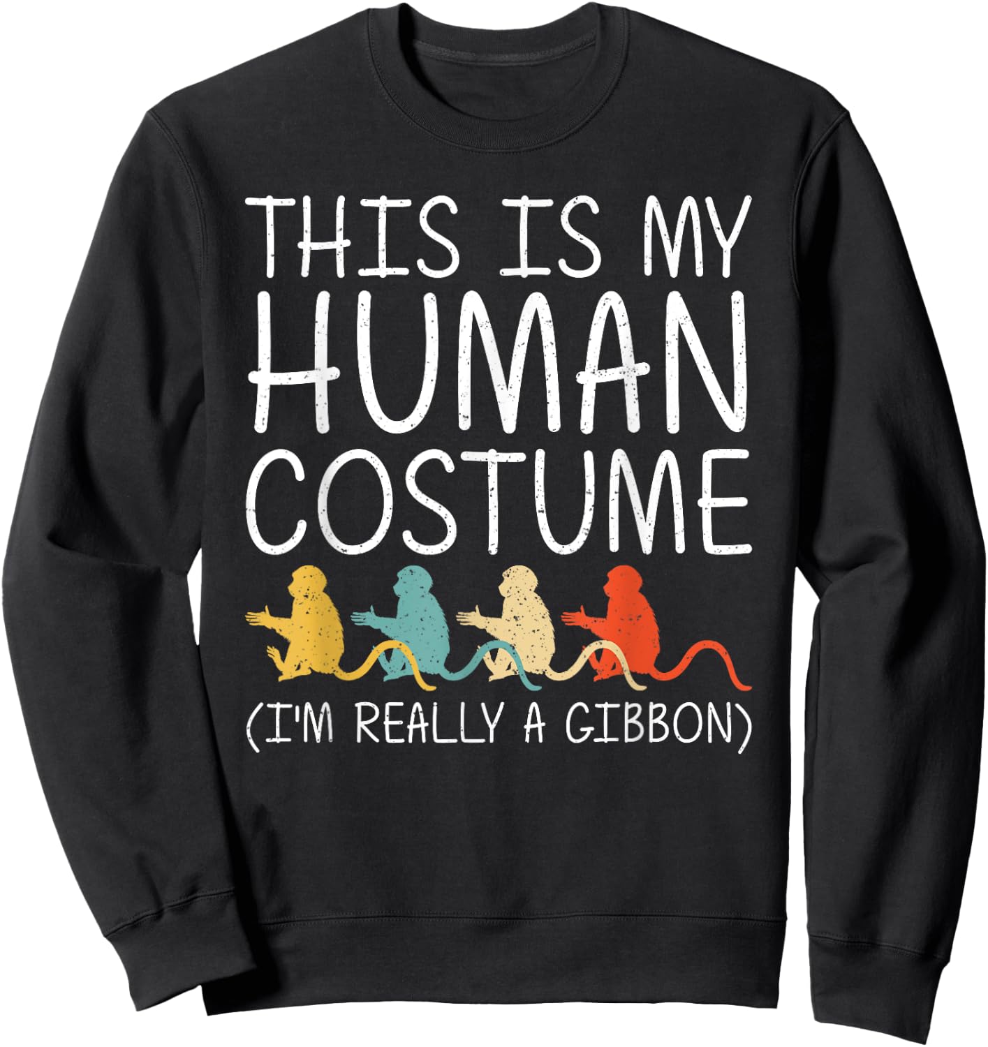 Gibbon Halloween Human Costume Lesser ape Lar Easy DIY Gift Sweatshirt - Sweatshirt | Black