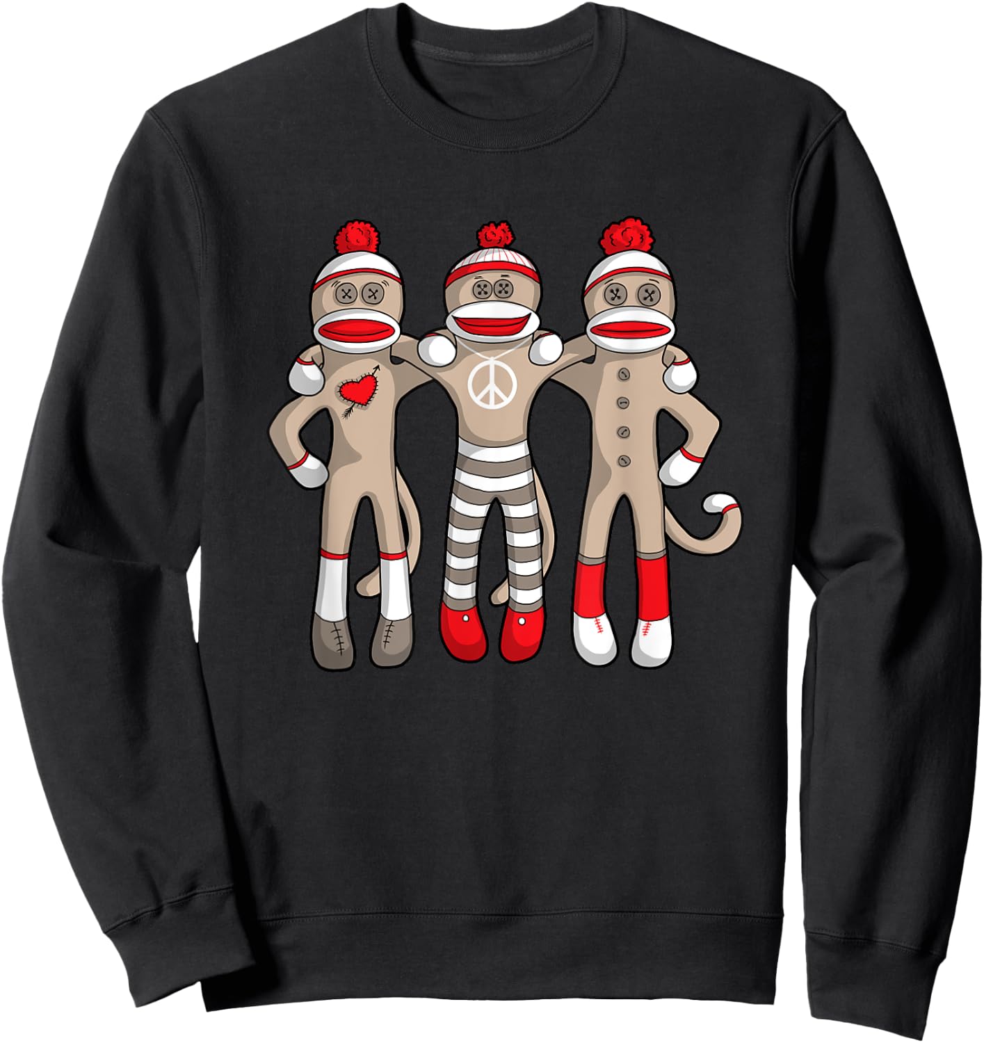 Peace Love Best Friends Hug Sock Monkey Christmas Holiday Sweatshirt - Sweatshirt | Black