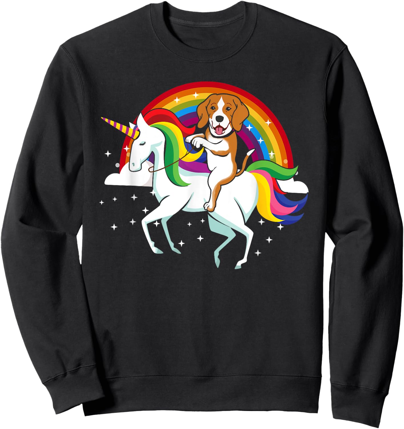 Funny Beagle Dog Riding Unicorn Rainbow Cute Gifts Men Women Kids Sweatshirt - Sweatshirt | Black