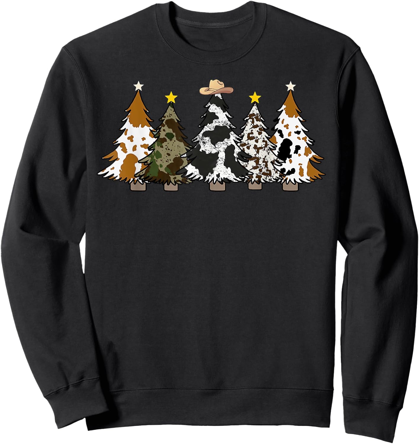 Xmas Trees Cowboy Western Merry Christmas Pajamas Holiday Sweatshirt - Sweatshirt | Black
