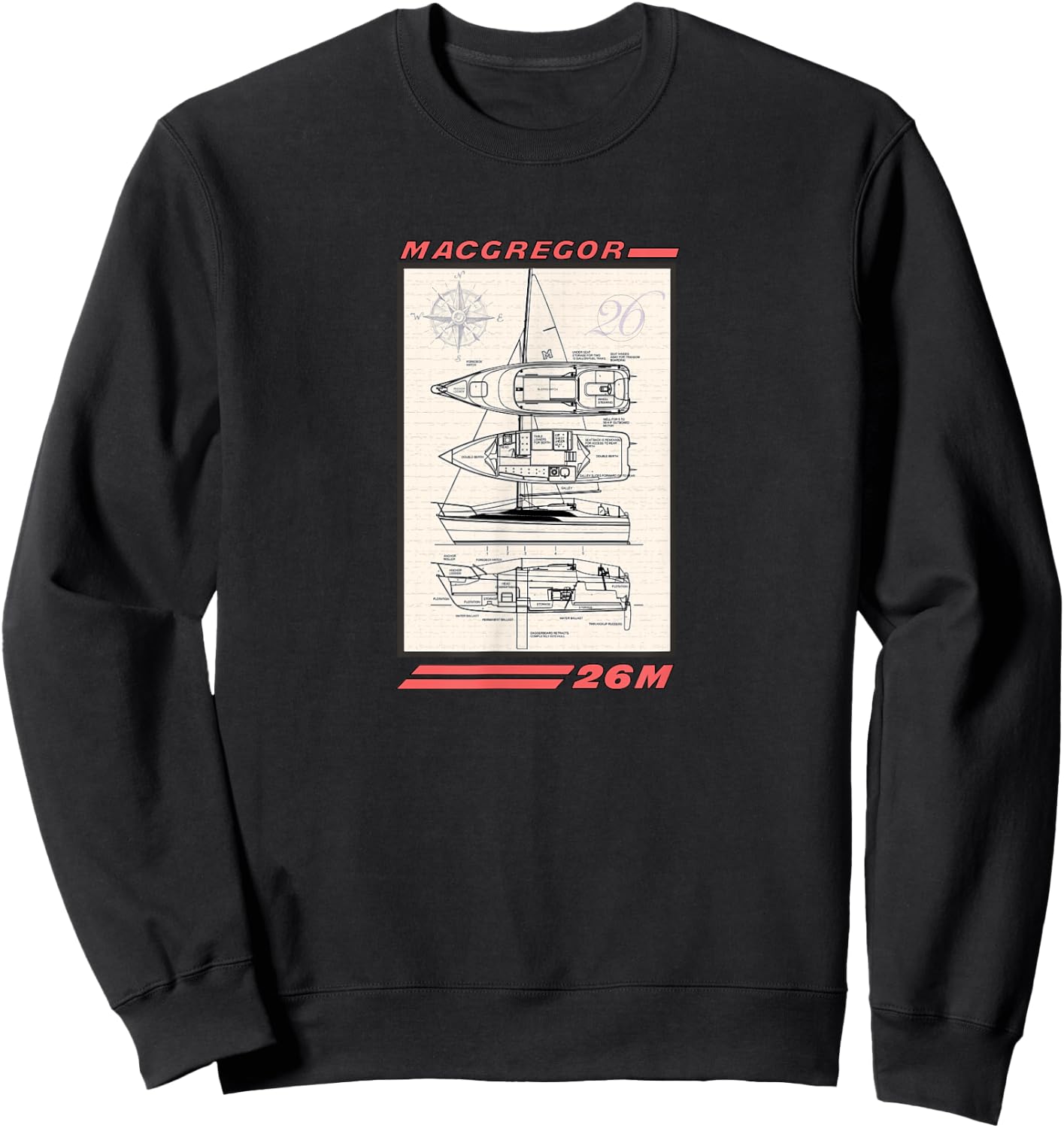 MacGregor 26M Sailboat Line Drawing Sweatshirt - Sweatshirt | Black