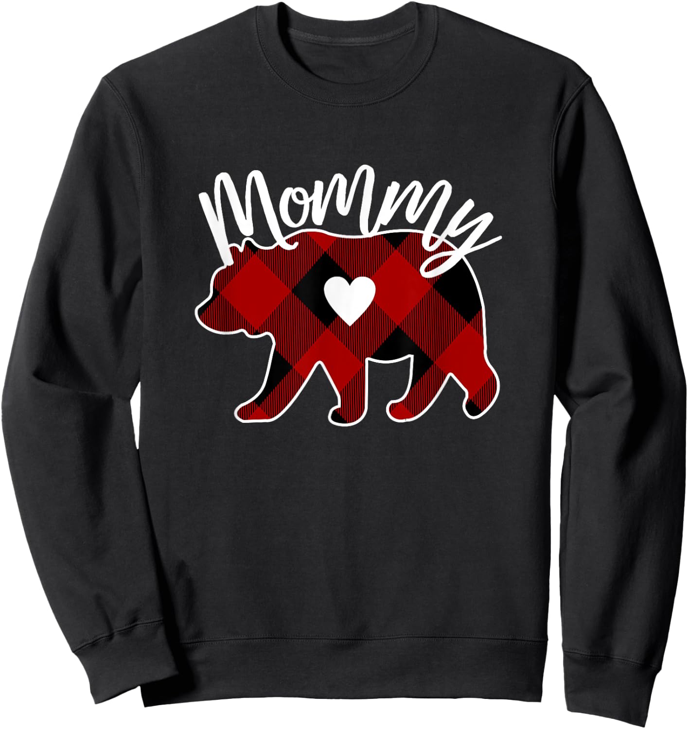 Mommy Bear Christmas Buffalo Plaid Red White & Black Gift Sweatshirt - Sweatshirt | Black
