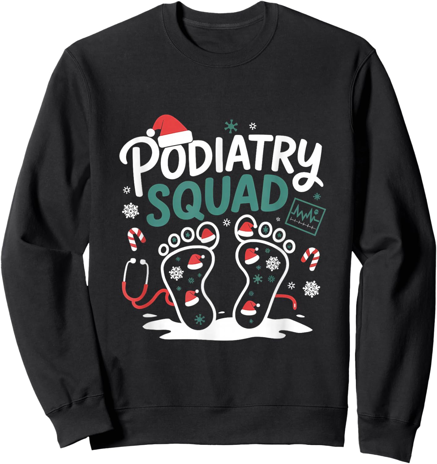 Christmas Podiatry Squad Footprint Funny Podiatrist Sweatshirt - Sweatshirt | Black