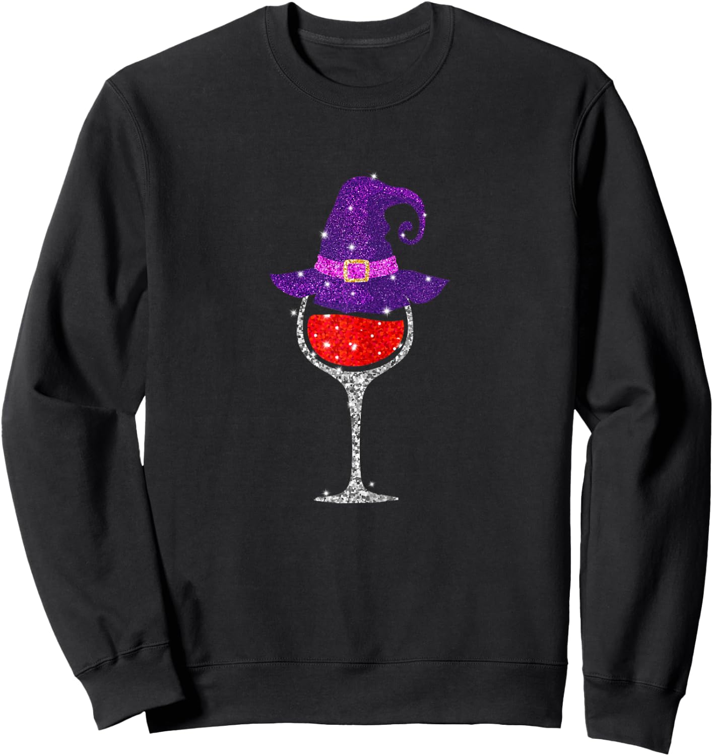 Wine Glass Witch Hat Cute Wine Lover Halloween Sweatshirt - Sweatshirt | Black