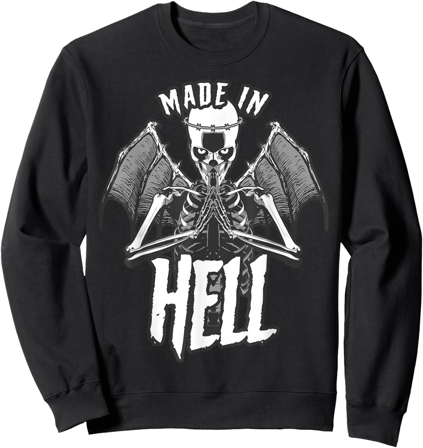 Made In Hell Angel Of Death With Wings Goth Skull Sweatshirt - Sweatshirt | Black