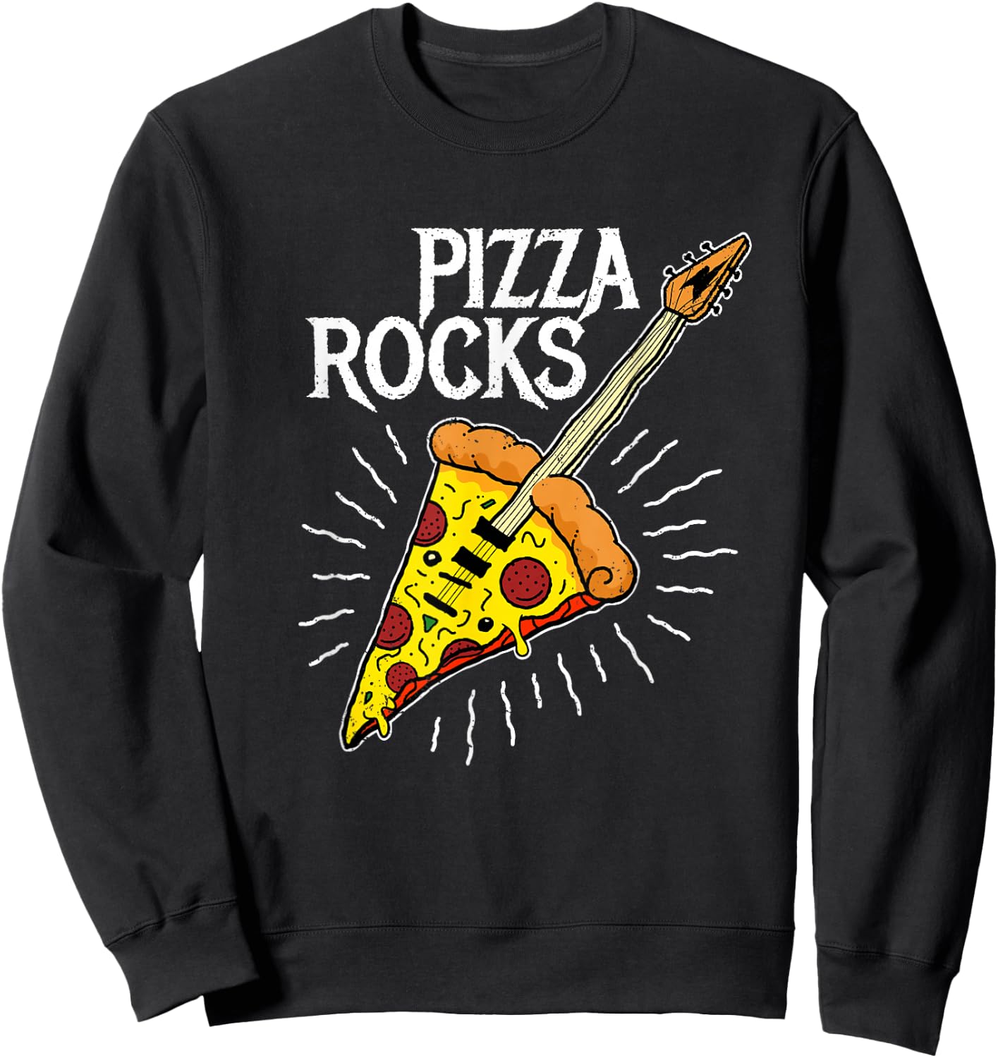Pizza Guitar Shirt - Funny Pizza Rocks Sweatshirt - Sweatshirt | Black