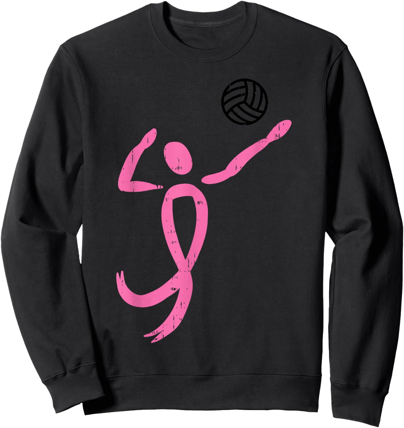 Volleyball Player Pink Ribbon Breast Cancer Awareness Gift Sweatshirt - Sweatshirt | Black