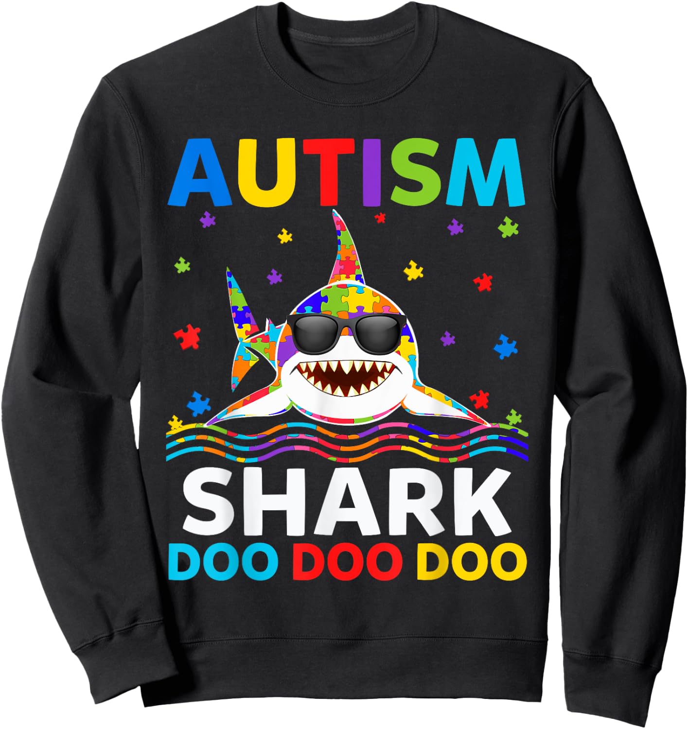 Funny Autism Shark Puzzle Awareness Day Cute For Boys Girls Sweatshirt - Sweatshirt | Black