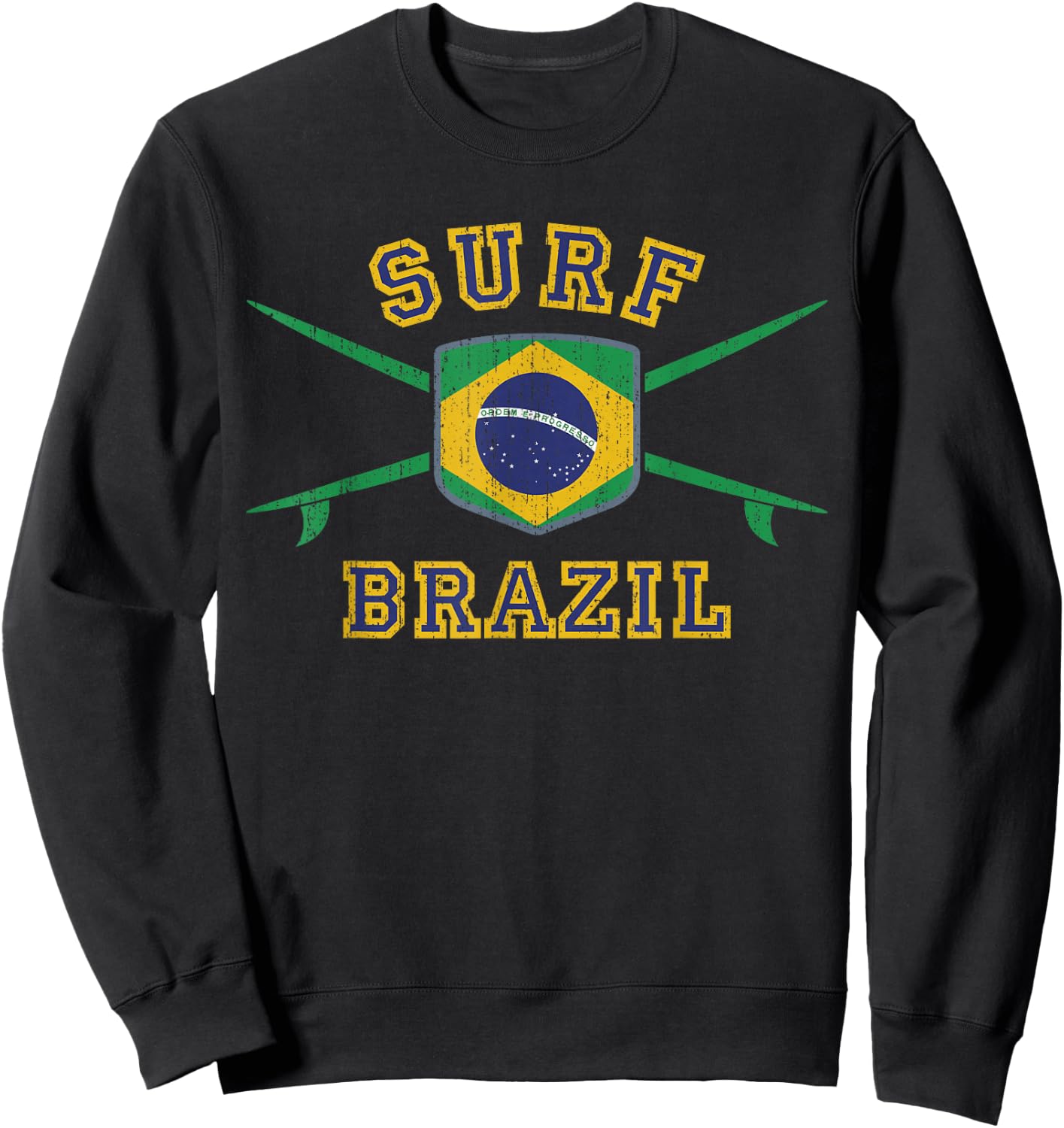 Surf Brazil | Vintage Brasil Flag Surfboards Brazil Surfing Sweatshirt - Sweatshirt | Black