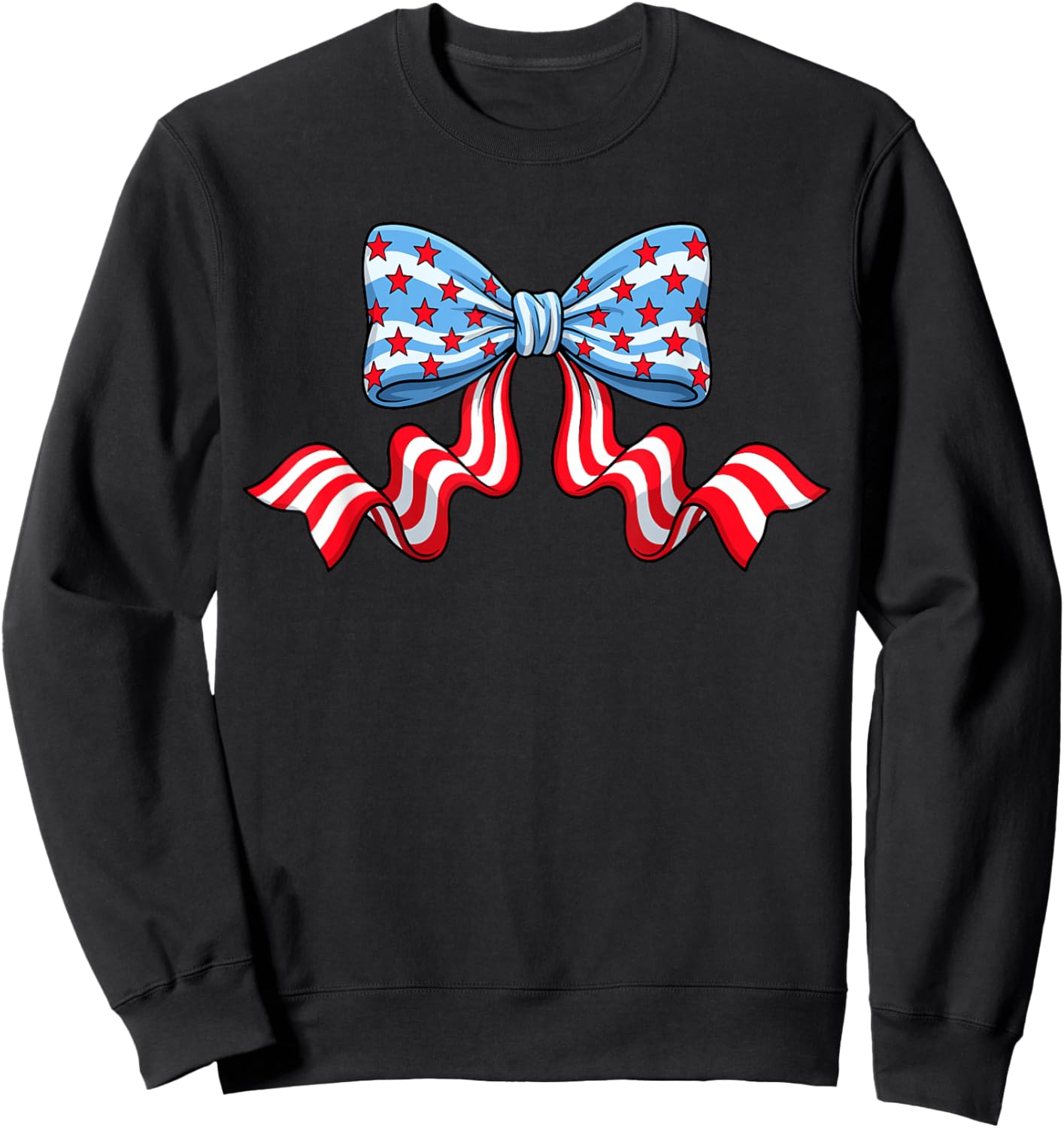 Coquette Bow Patriotic USA American Flag 4th of July Women Sweatshirt - Sweatshirt | Black