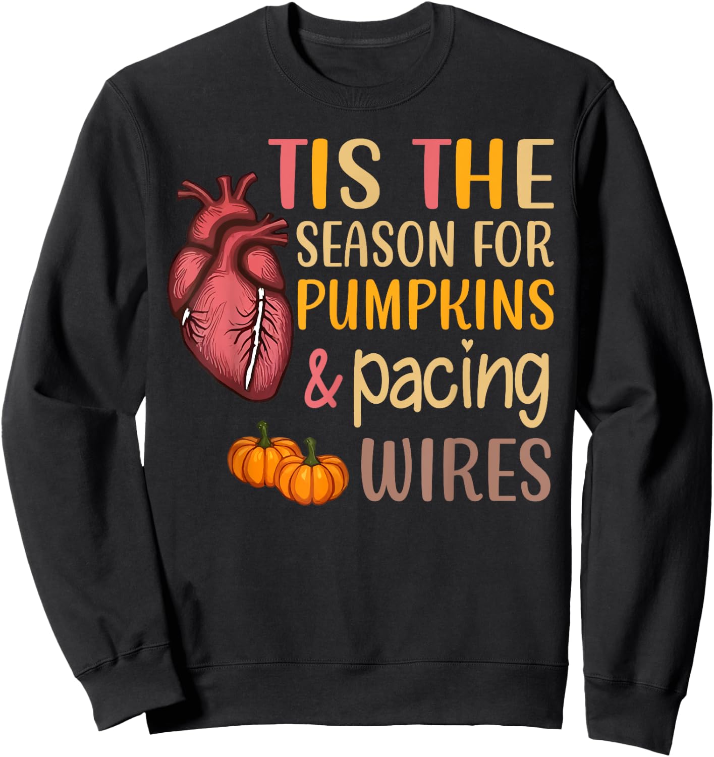Cardiac Heart Nurse Fall Autumn Pumpkin Cardiology Nursing Sweatshirt - Sweatshirt | Black
