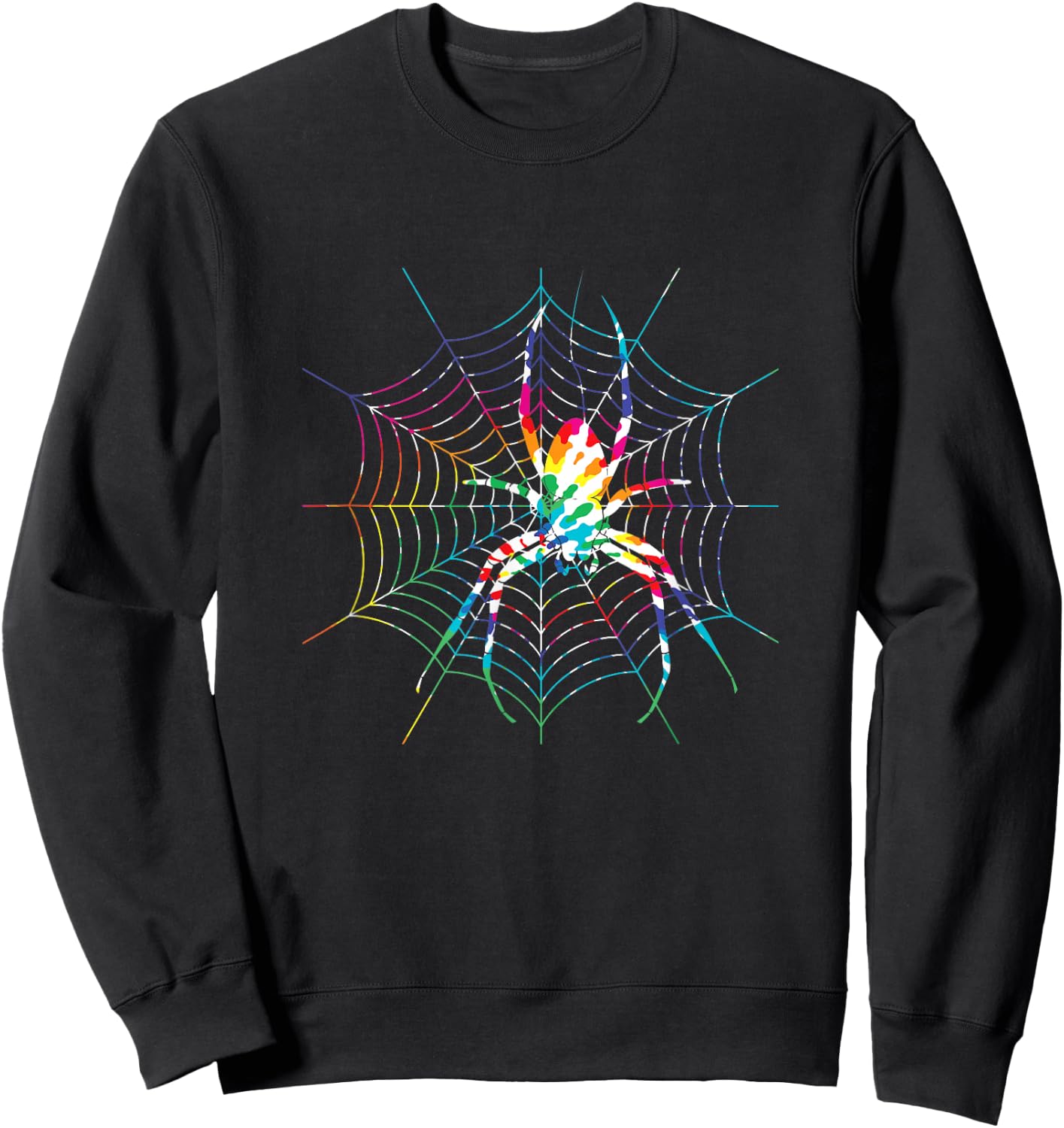 Fun Hippie Rainbow Tie Dye Spider Web Sweatshirt - Sweatshirt | Black