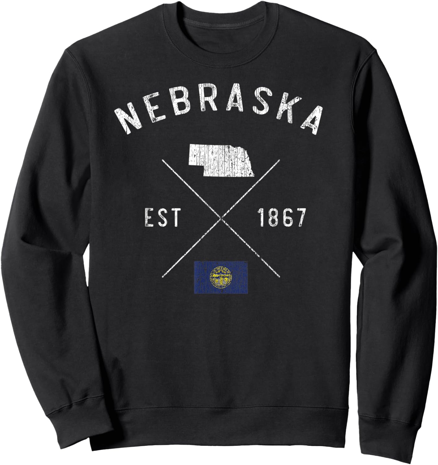 Nebraska State Flag and Year Vintage Distressed. Sweatshirt - Sweatshirt | Black