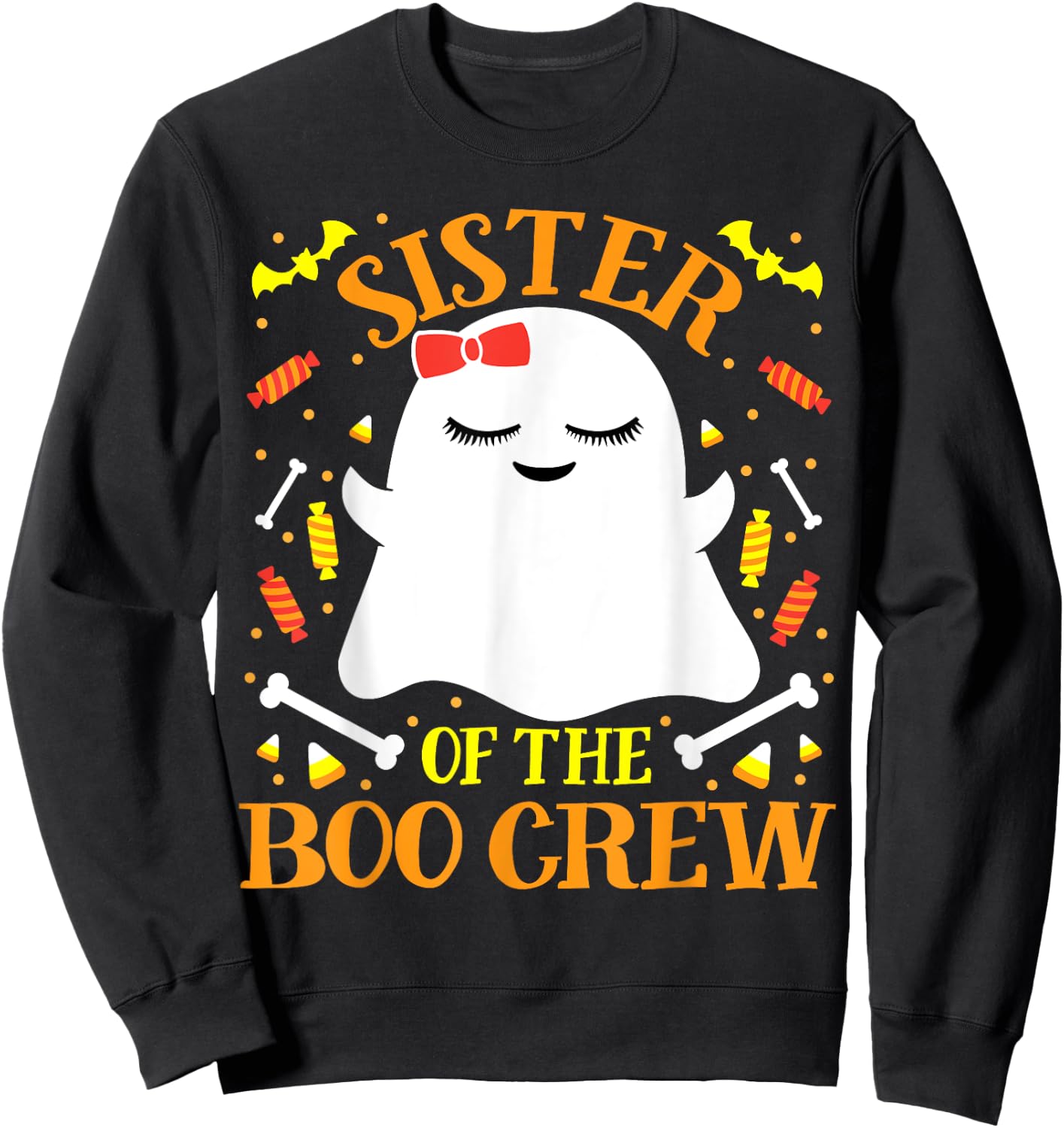 Sister Boo Crew Ghost Matching Family Cute Girls Halloween Sweatshirt - Sweatshirt | Black