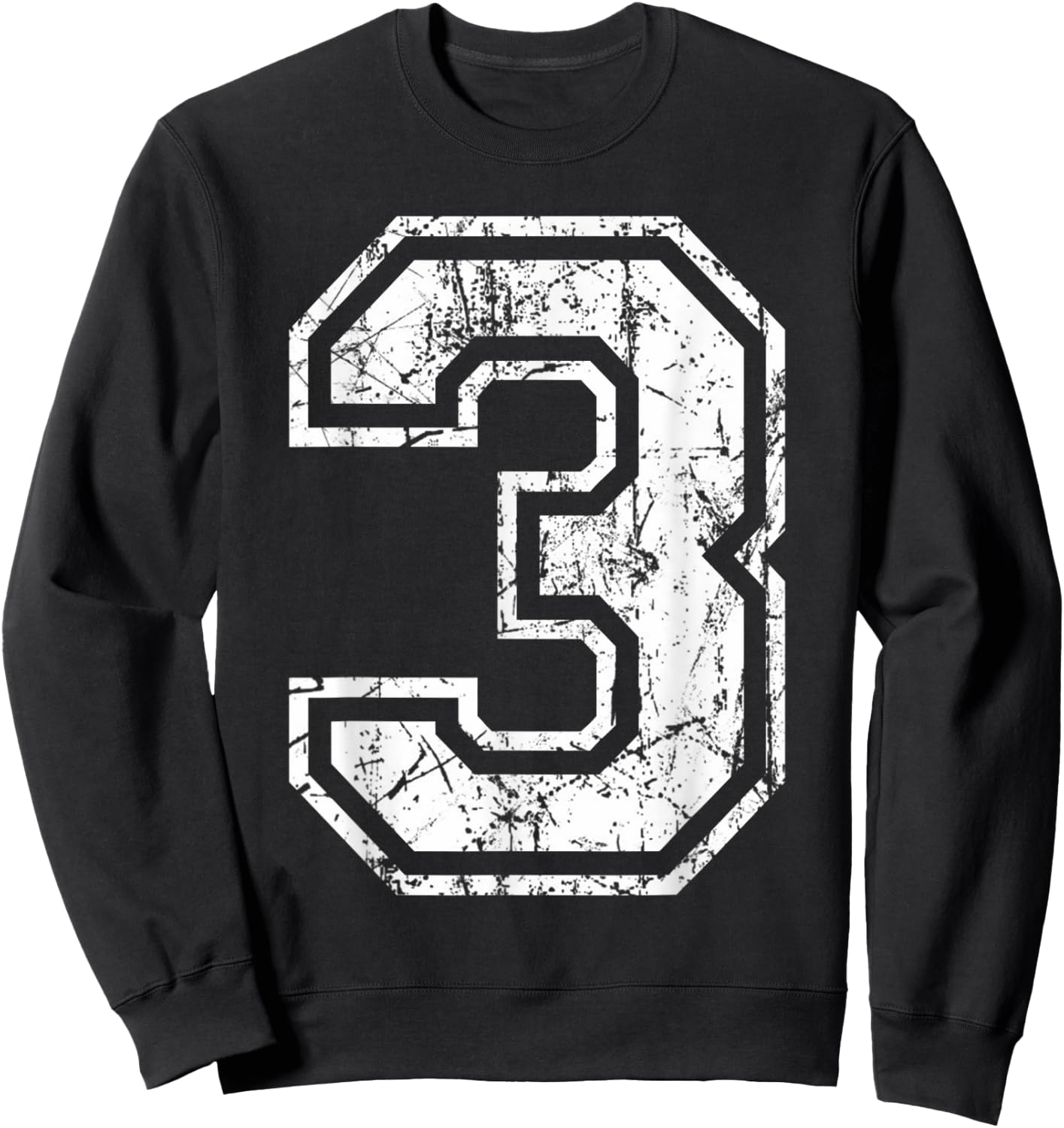 Sports Jersey Grunge Number 3 Fan Team Player Birthday Gift Sweatshirt - Sweatshirt | Black