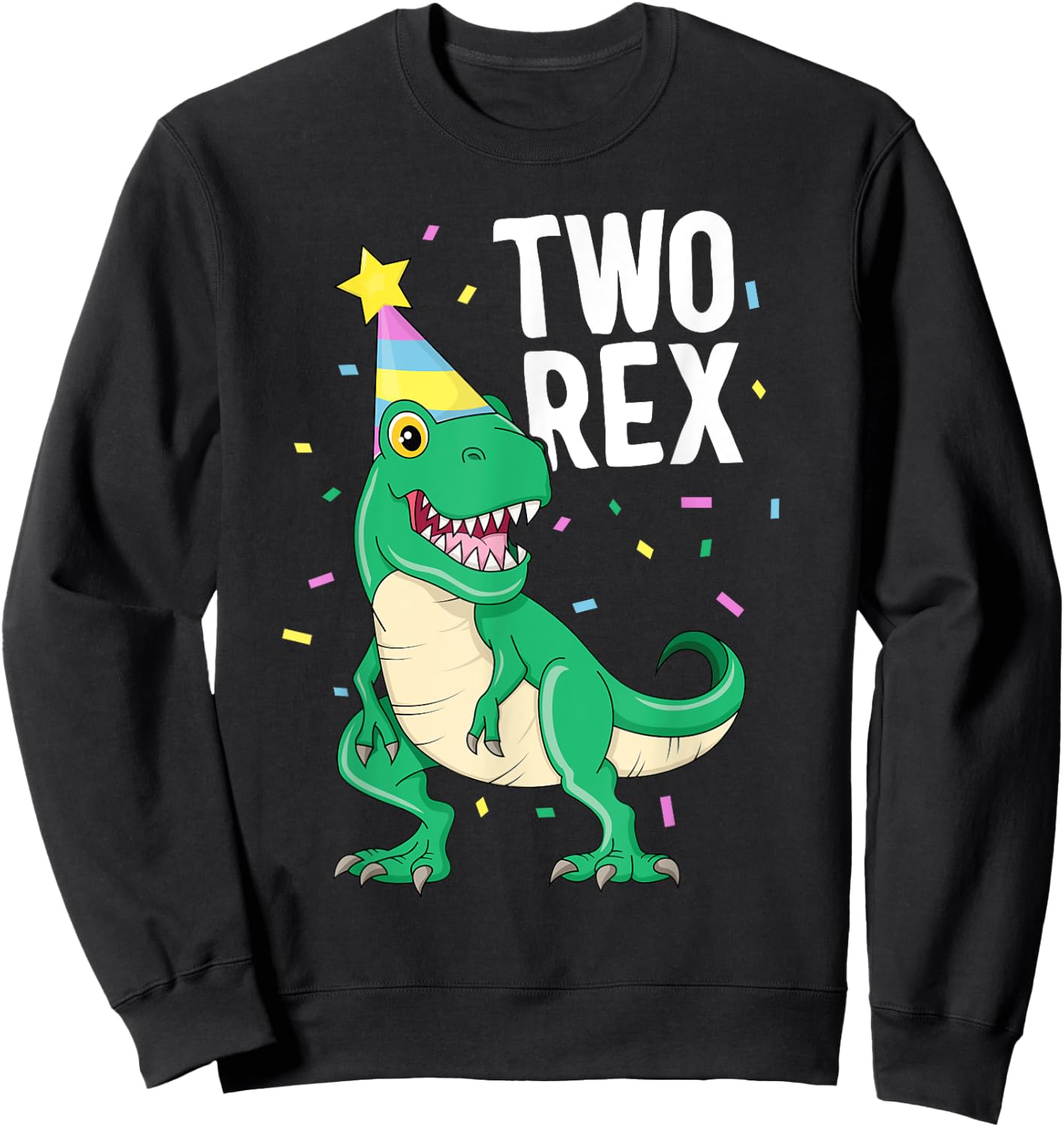 Two Rex 2nd Birthday Boy T-Rex Dinosaur Party Happy Second Sweatshirt - Sweatshirt | Black