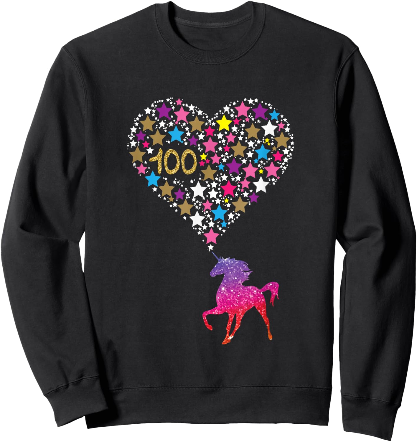 Unicorn 100 Days Of School Shirt Cute Happy Gift Outfit Sweatshirt - Sweatshirt | Black