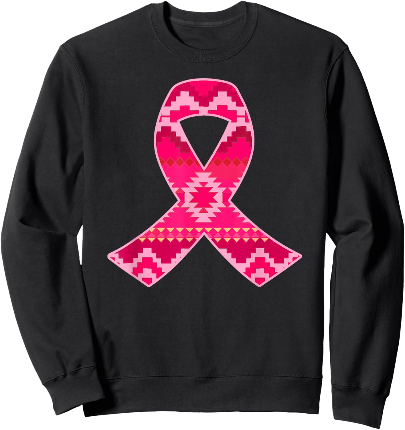 Pink Geometric Aztec Pattern Breast Cancer Awareness Ribbon Sweatshirt - Sweatshirt | Black