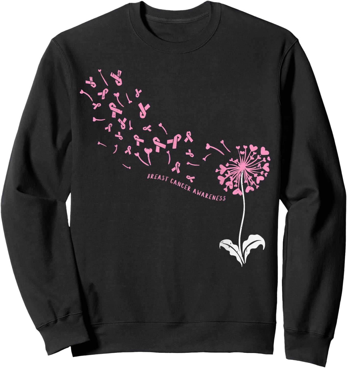 Dandelion Breast Cancer Awareness Pink Ribbon Support Gift Sweatshirt - Sweatshirt | Black