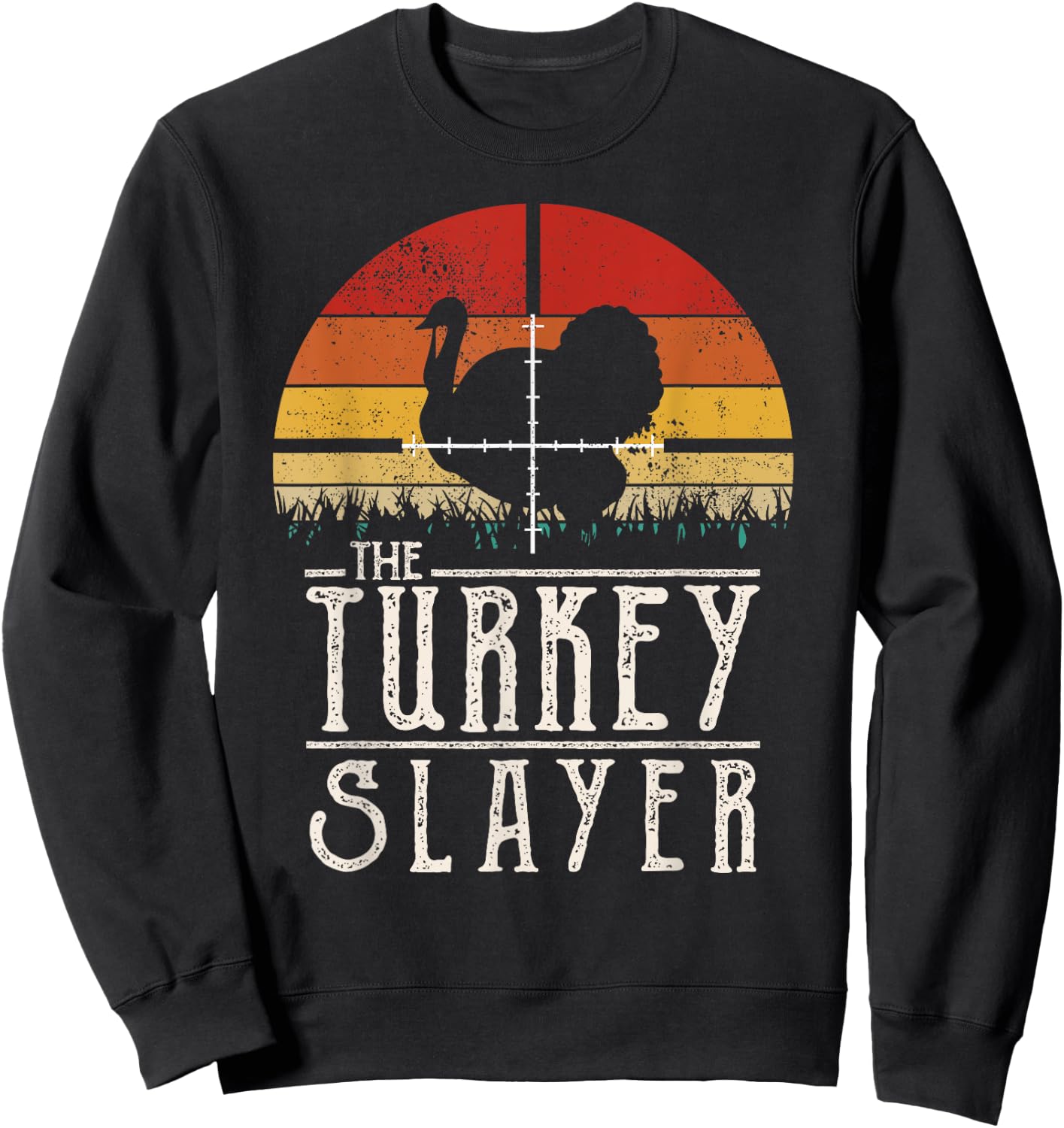 Vintage Sunset Retro Style Turkey Hunting Turkey Slayer Sweatshirt - Sweatshirt | Black