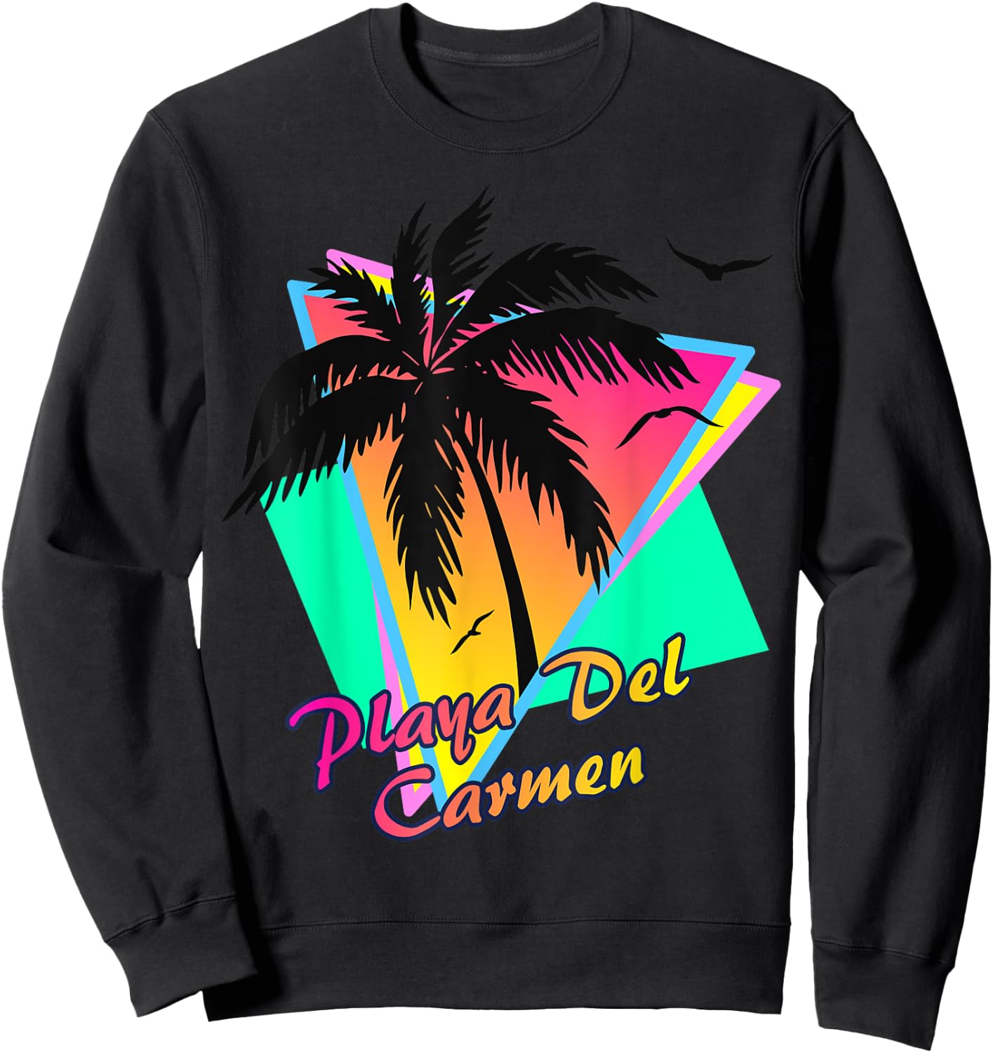 Playa Del Carmen 80s Tropical Summer And Beach Palm Sunset Sweatshirt - Sweatshirt | Black