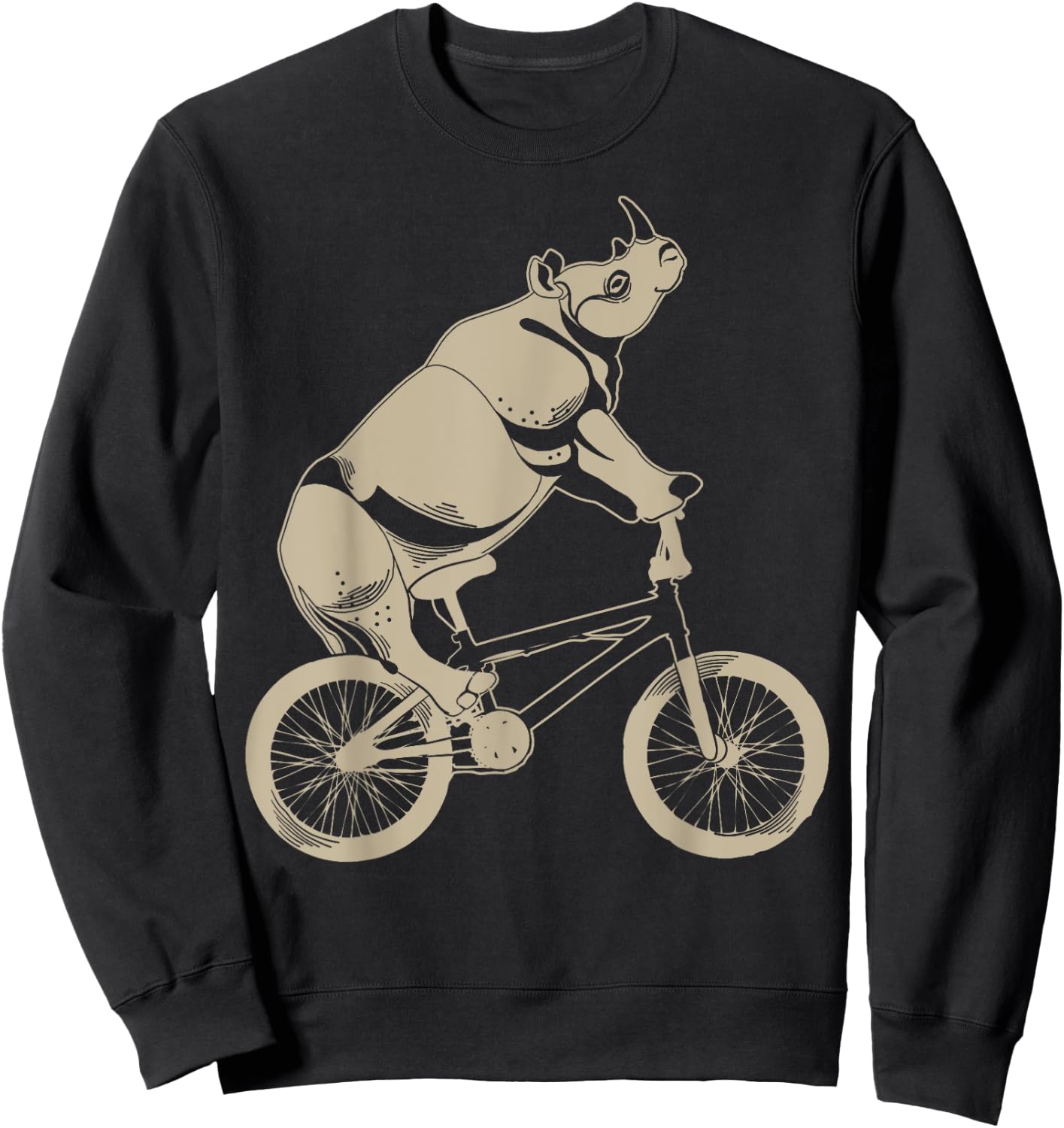 Cool Rhinoceros Riding A Bike | Funny Wild Animal Biker Gift Sweatshirt - Sweatshirt | Black
