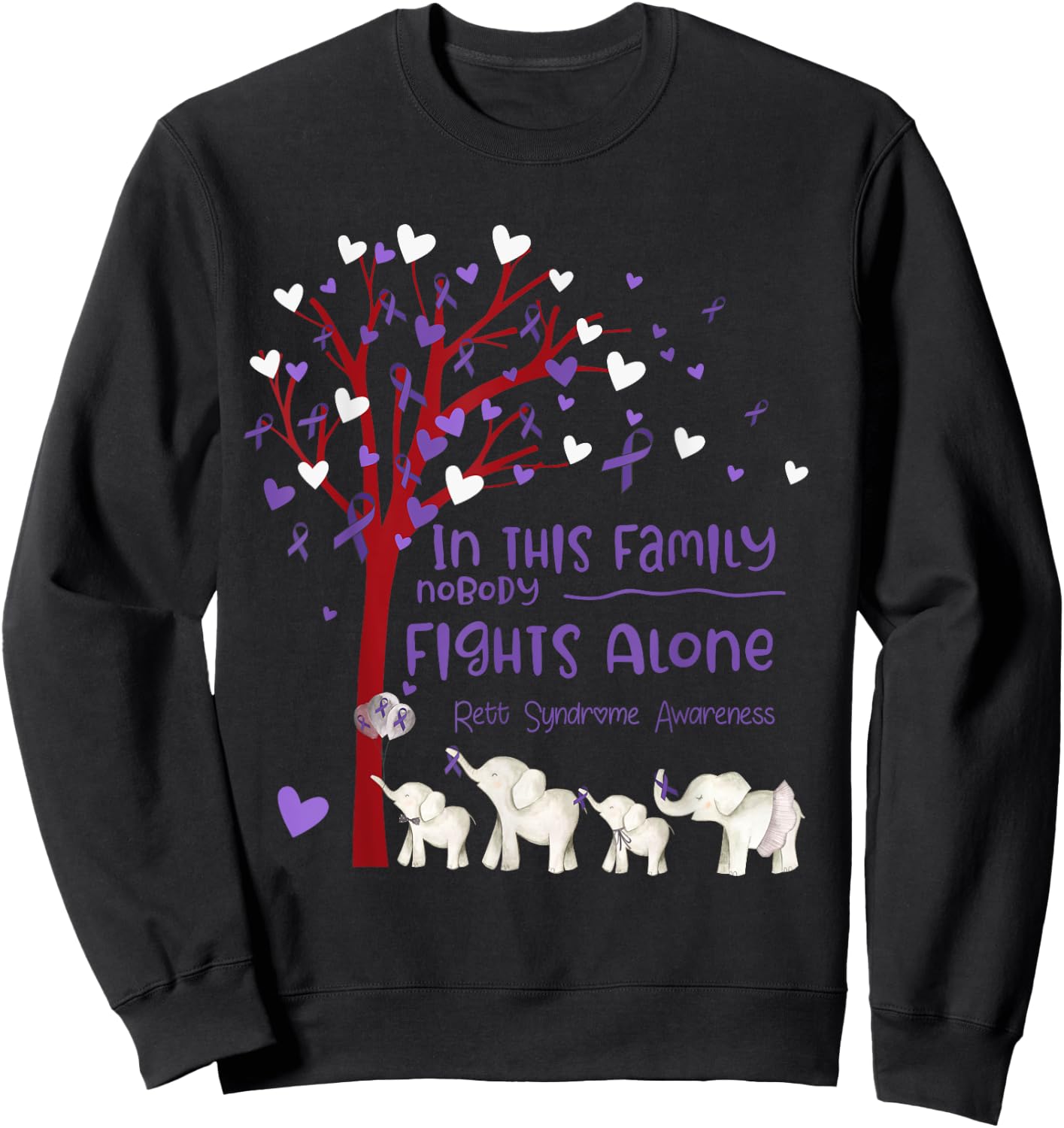 In This family Nobody Fights Alone Rett Syndrome Awareness Sweatshirt - Sweatshirt | Black