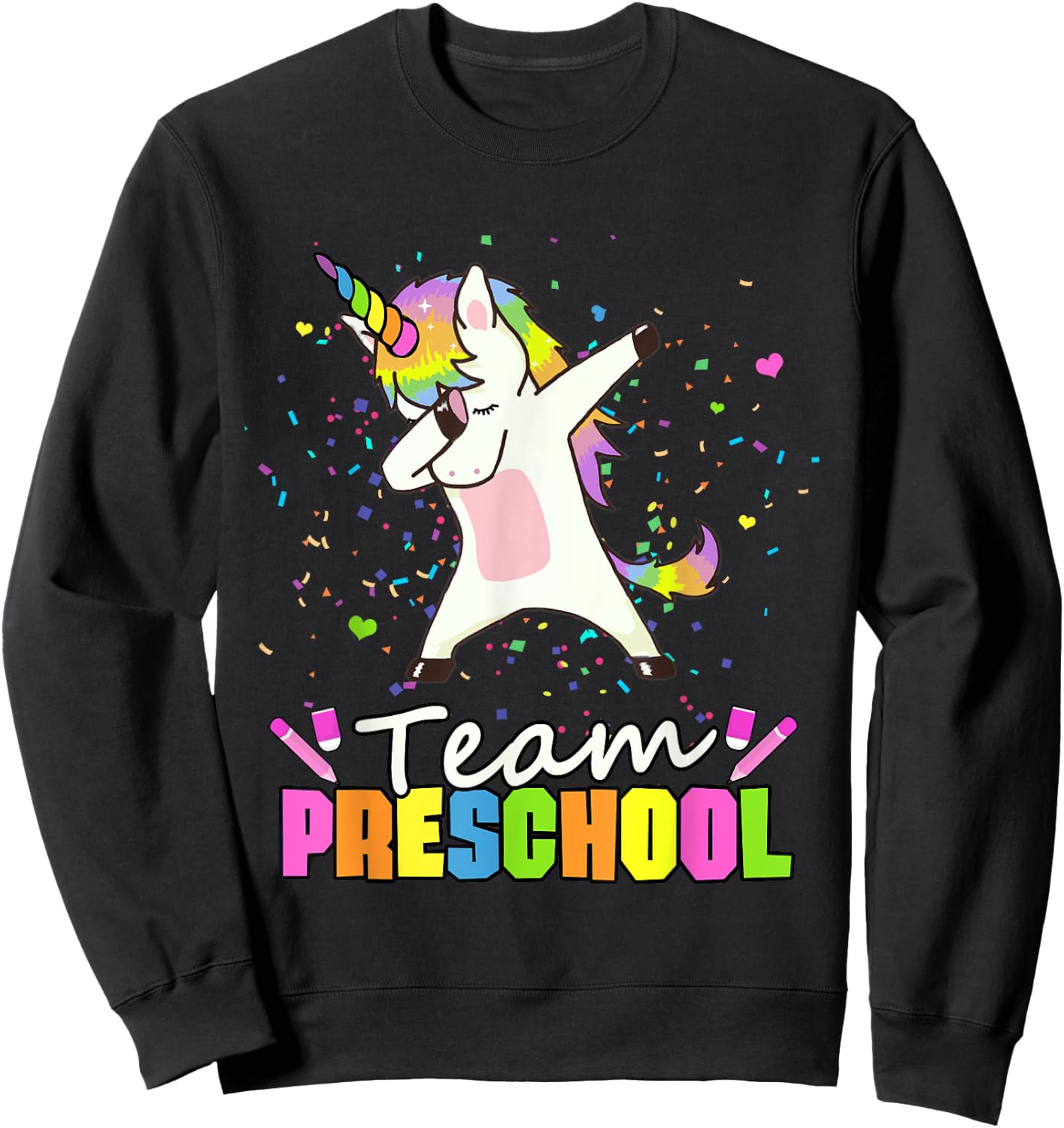 Team Preschool Unicorn Team Pre-K Preschool Crew Sweatshirt - Sweatshirt | Black