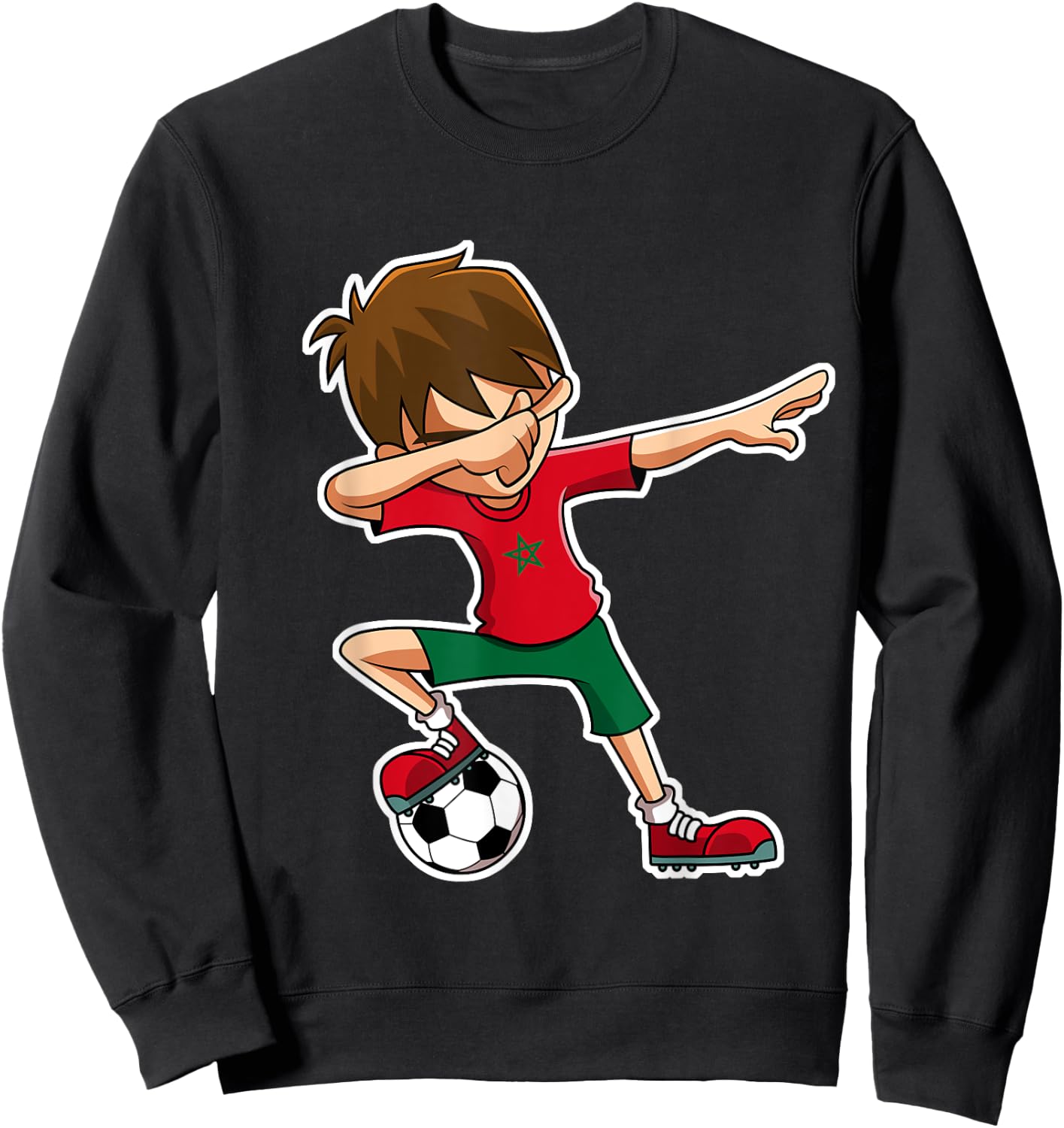 Dabbing Soccer Boy Morocco Shirt, Moroccan Flag Jersey Sweatshirt - Sweatshirt | Black