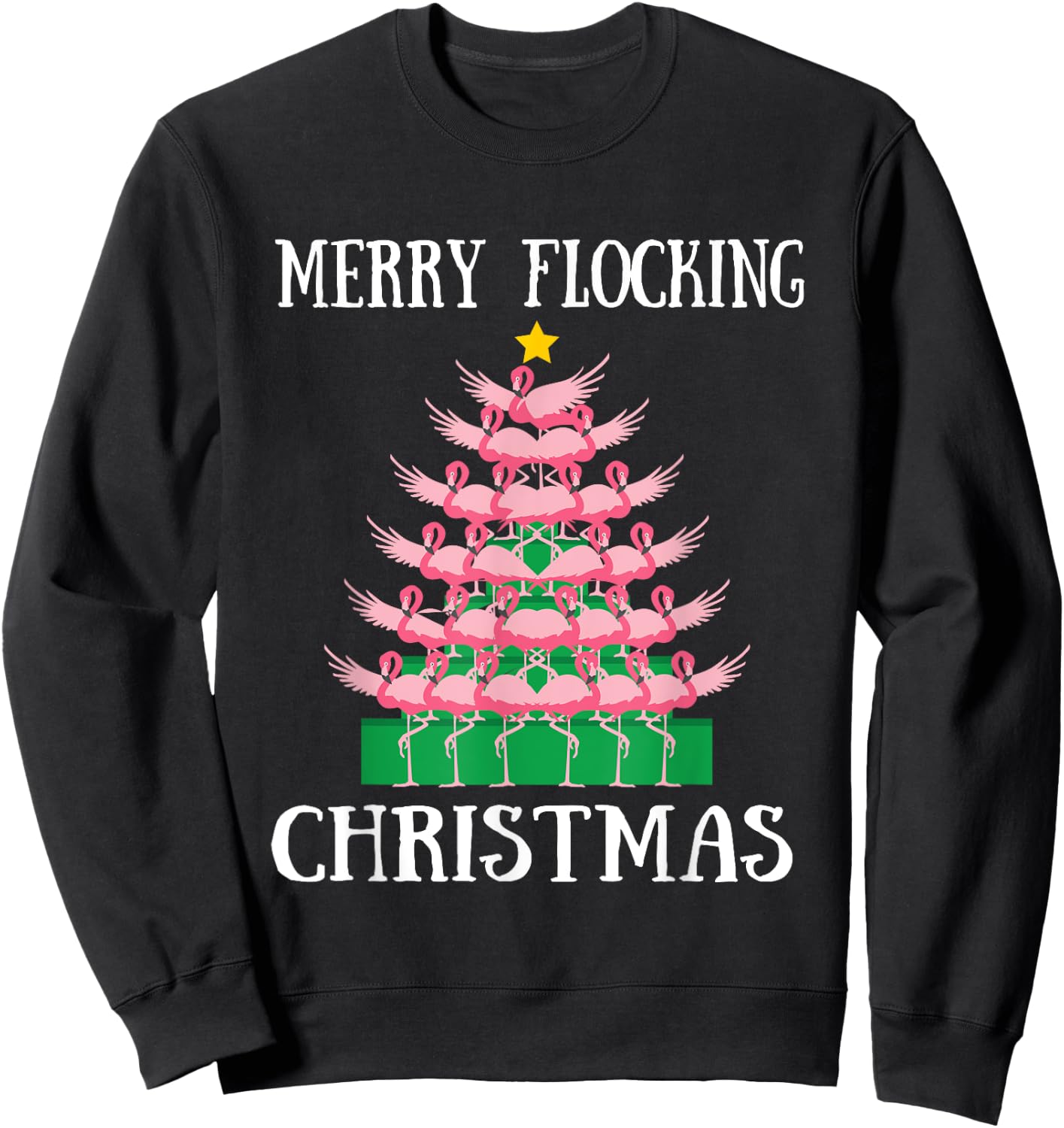 Flamingo Merry Flocking Christmas Tree Lights Flamingos XMas Sweatshirt - Sweatshirt | Black