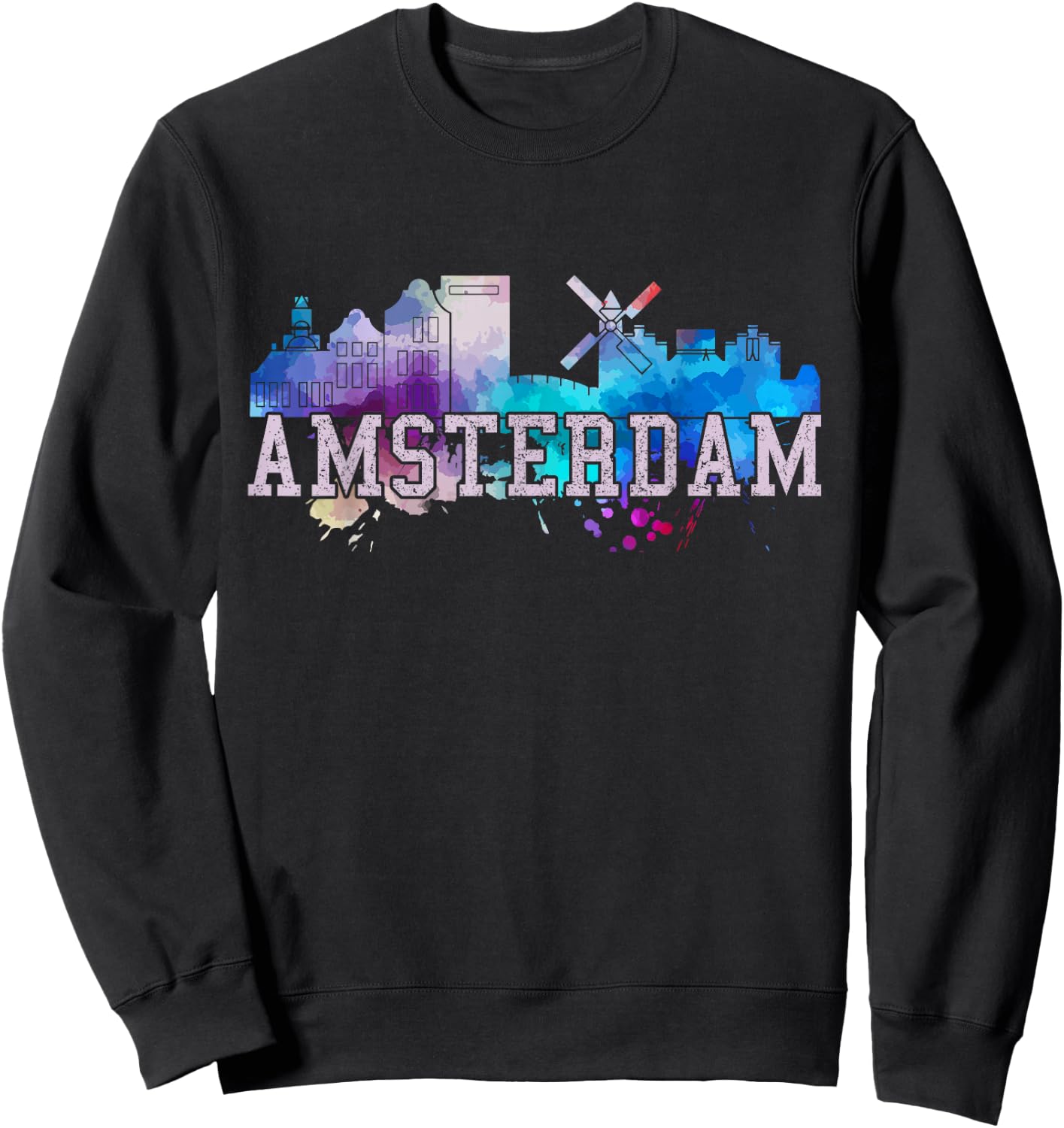 Amsterdam - Watercolor Art Skyline Netherlands Gift Sweatshirt - Sweatshirt | Black