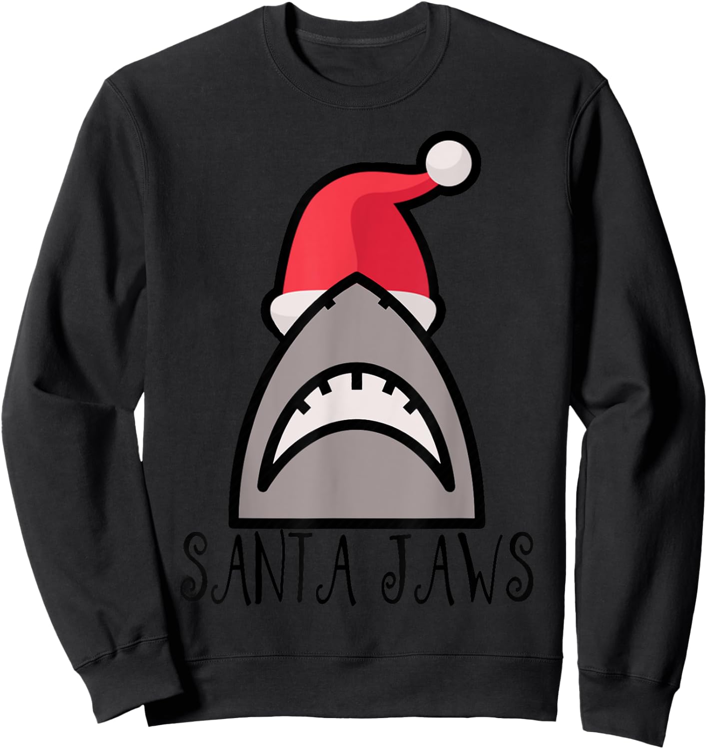 SANTA JAWS SHARK CHRISTMAS SHIRT- CHRISTMAS AT THE BEACH Men Women Kids Sweatshirt - Sweatshirt | Black