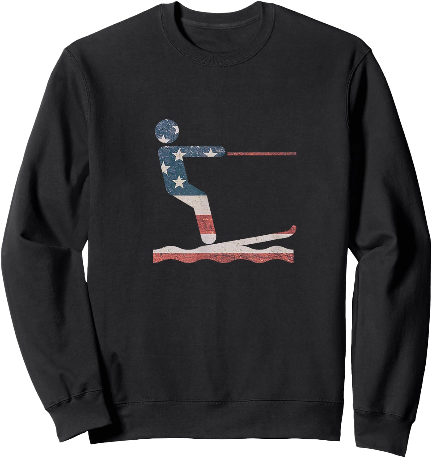 Water Ski T Shirt Water skiing American Flag Sweatshirt - Sweatshirt | Black