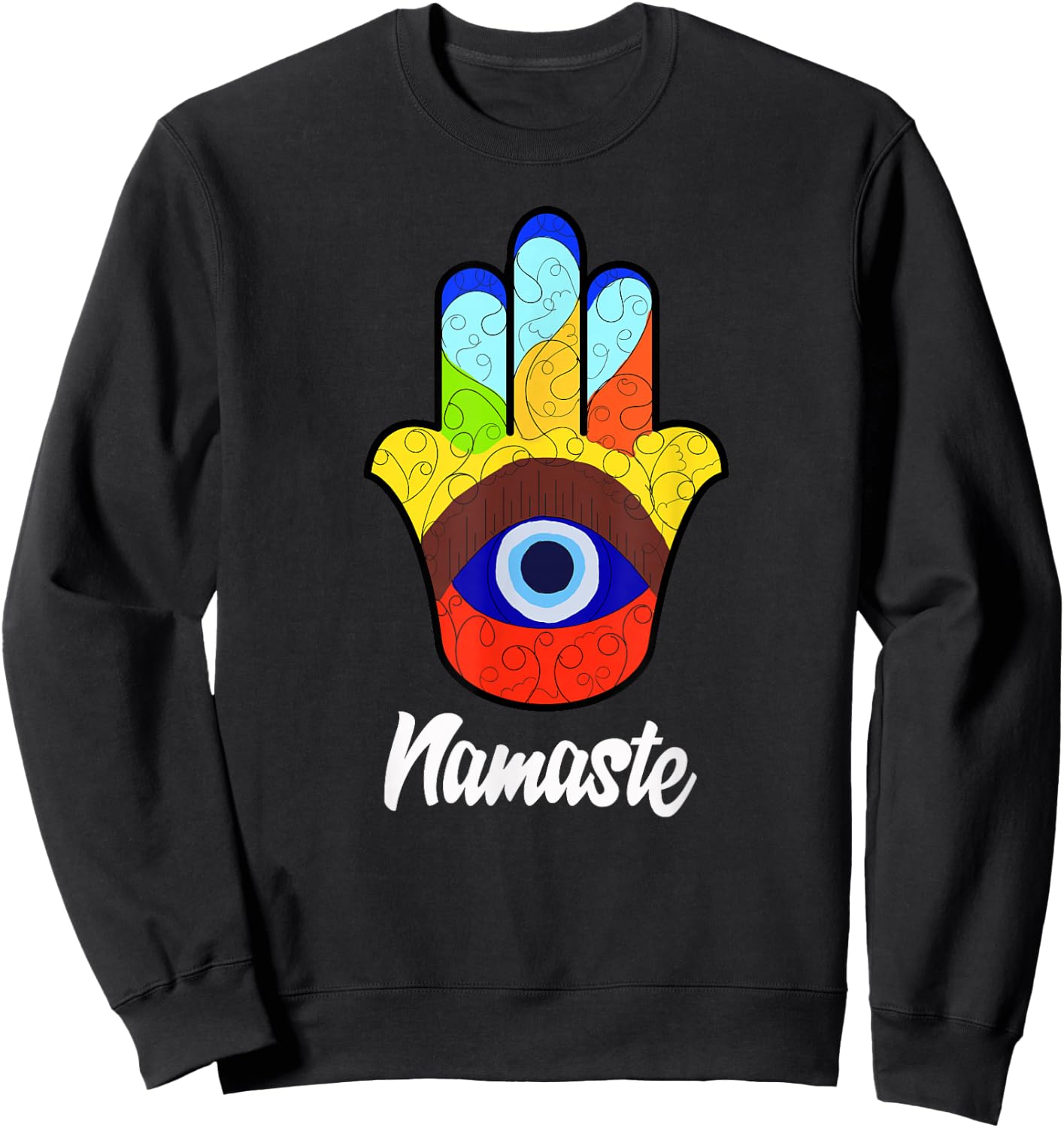 Namaste Spiritual Hamsa Hand Evil Eye Sweatshirt - Sweatshirt | Black