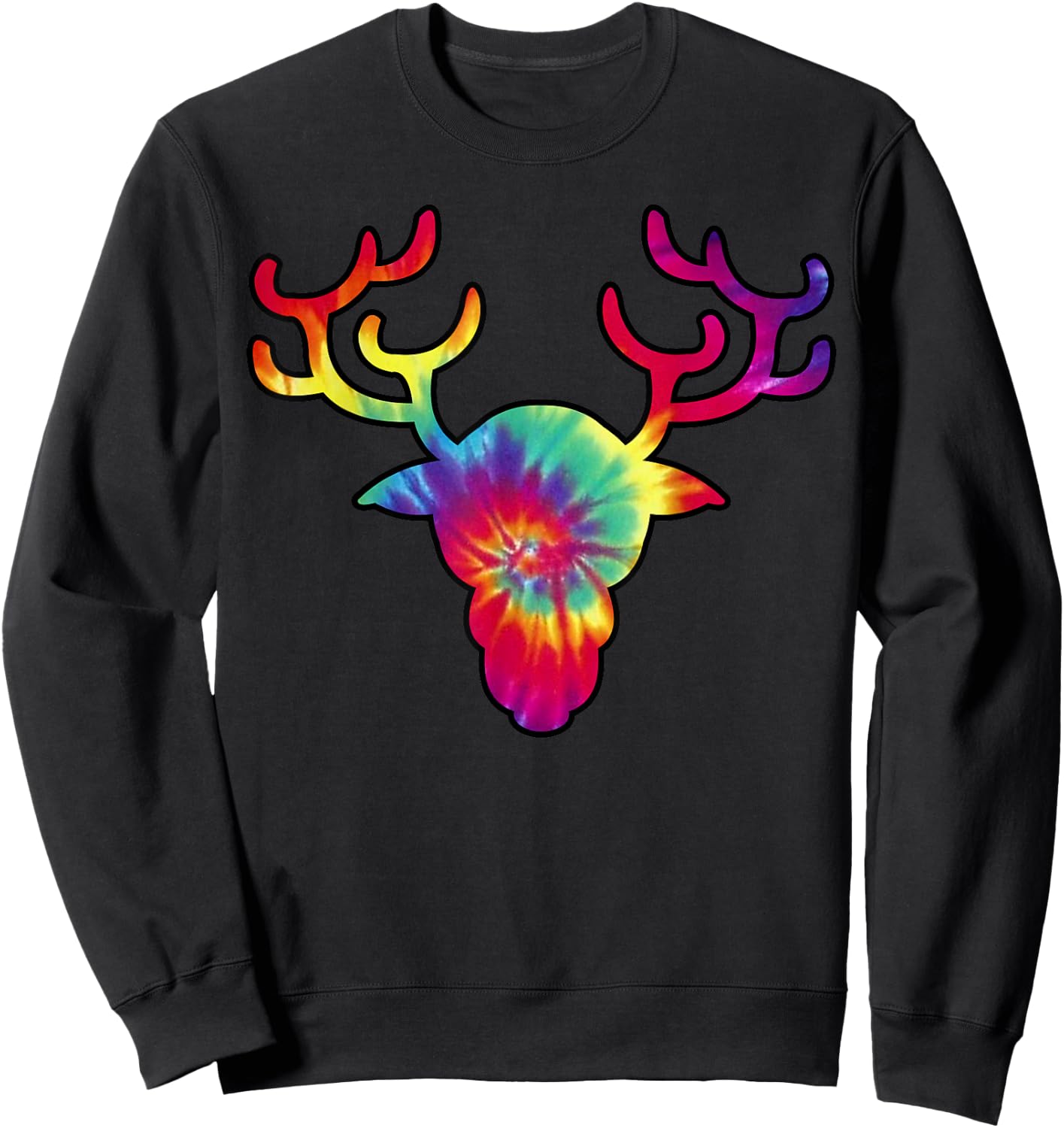 Tie Dye Reindeer Shirt | Colorful Tye Dye Christmas Sweatshirt - Sweatshirt | Black