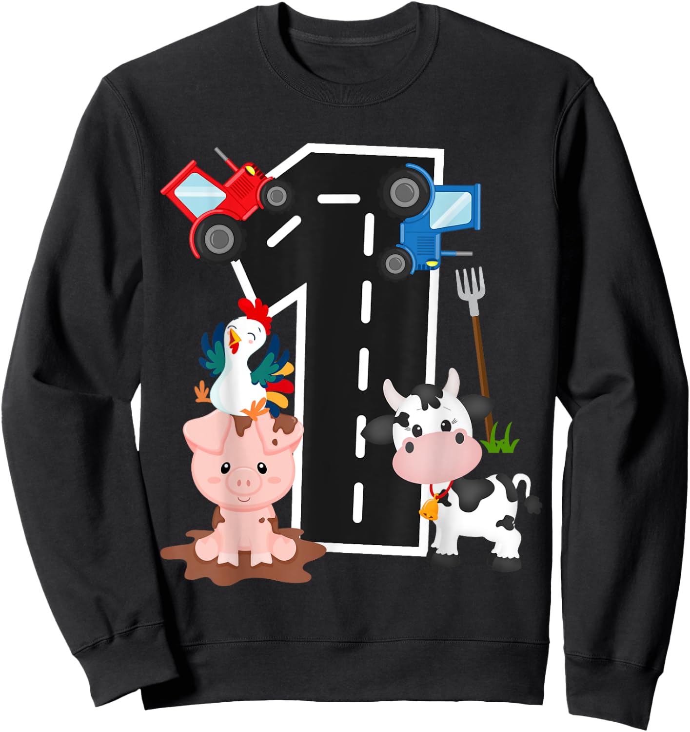 Tractor Farm Animals Number 1 1st Birthday Farm Barnyard Sweatshirt - Sweatshirt | Black