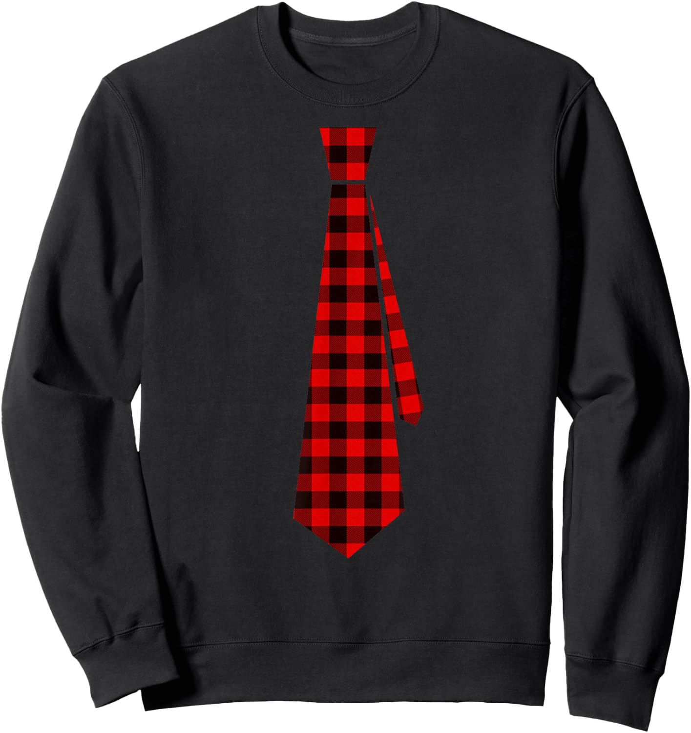 Red Buffalo Plaid Neck Tie for Christmas Kids Boys Men Women Short Sleeve Sweatshirt - Sweatshirt | Black