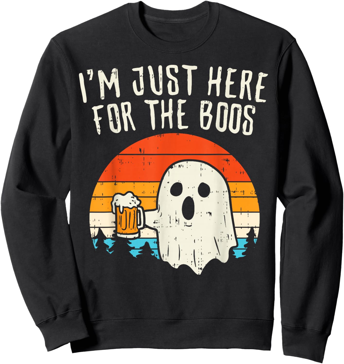 Im Just Here For The Boos Retro Ghost Beer Halloween Costume Sweatshirt - Sweatshirt | Black