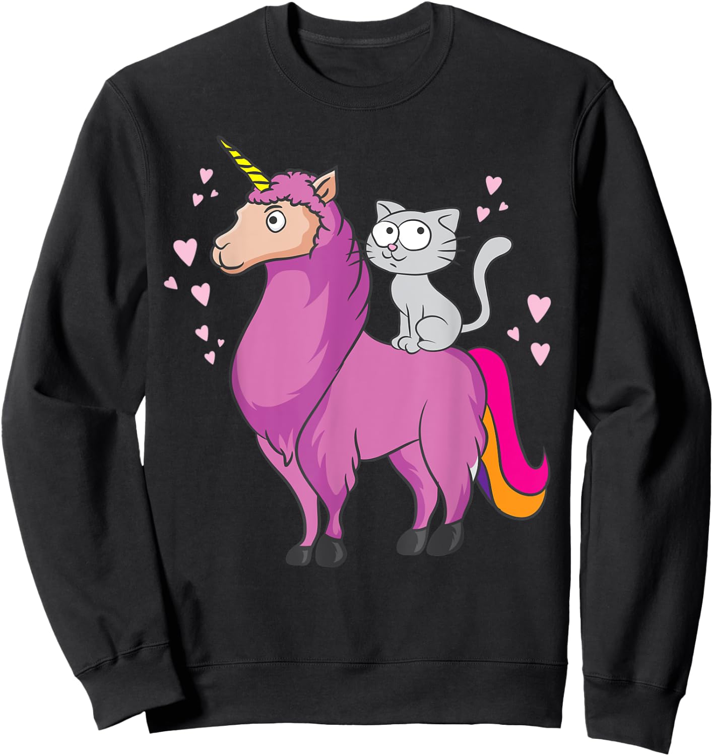 Cat Llamacorn Cute Cat Riding Llama for Llama Lovers Men Women Kids Sweatshirt - Sweatshirt | Black